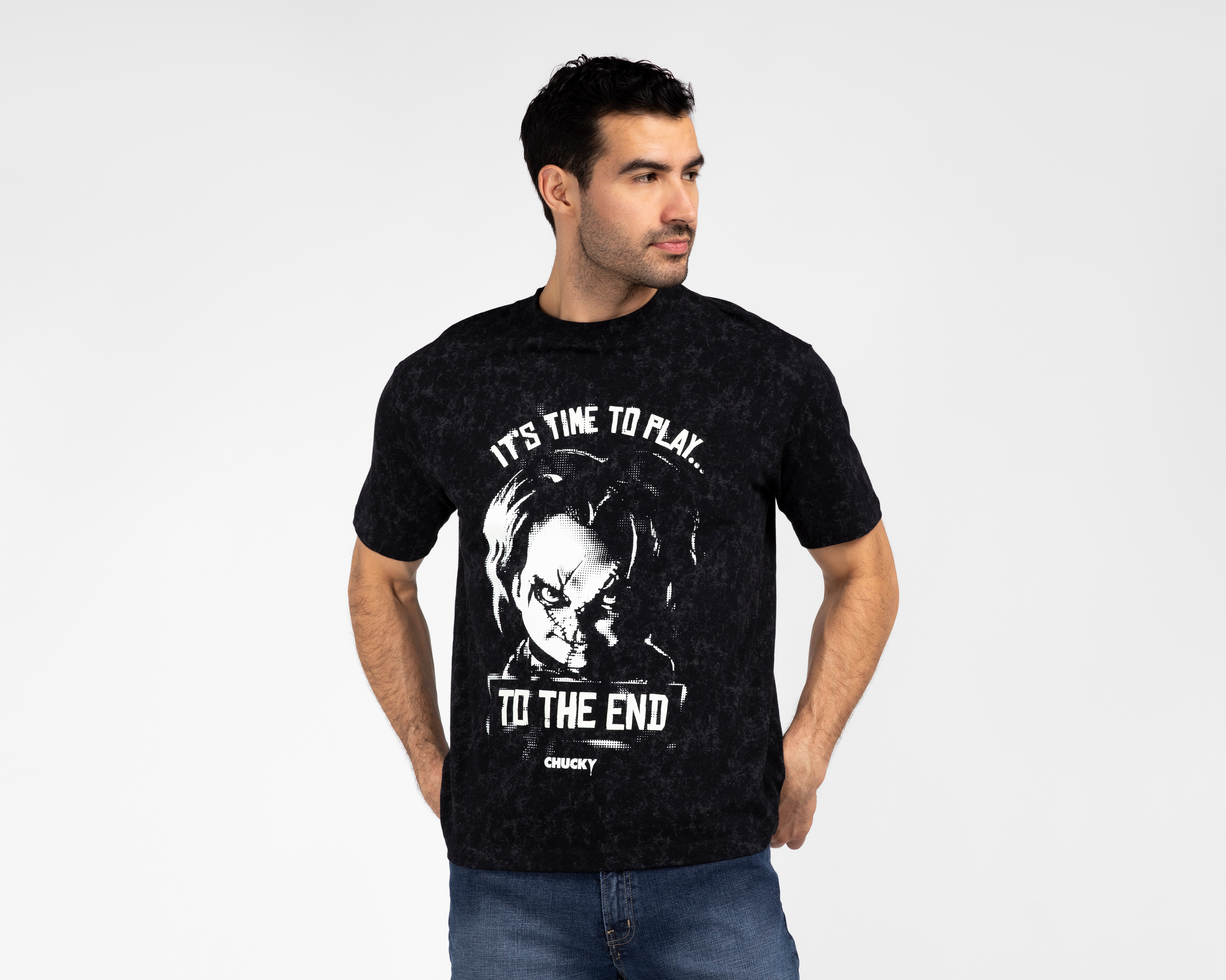 Foto 1 | Foto 1 | Playera Cuello Redondo Negra Chucky para Hombre