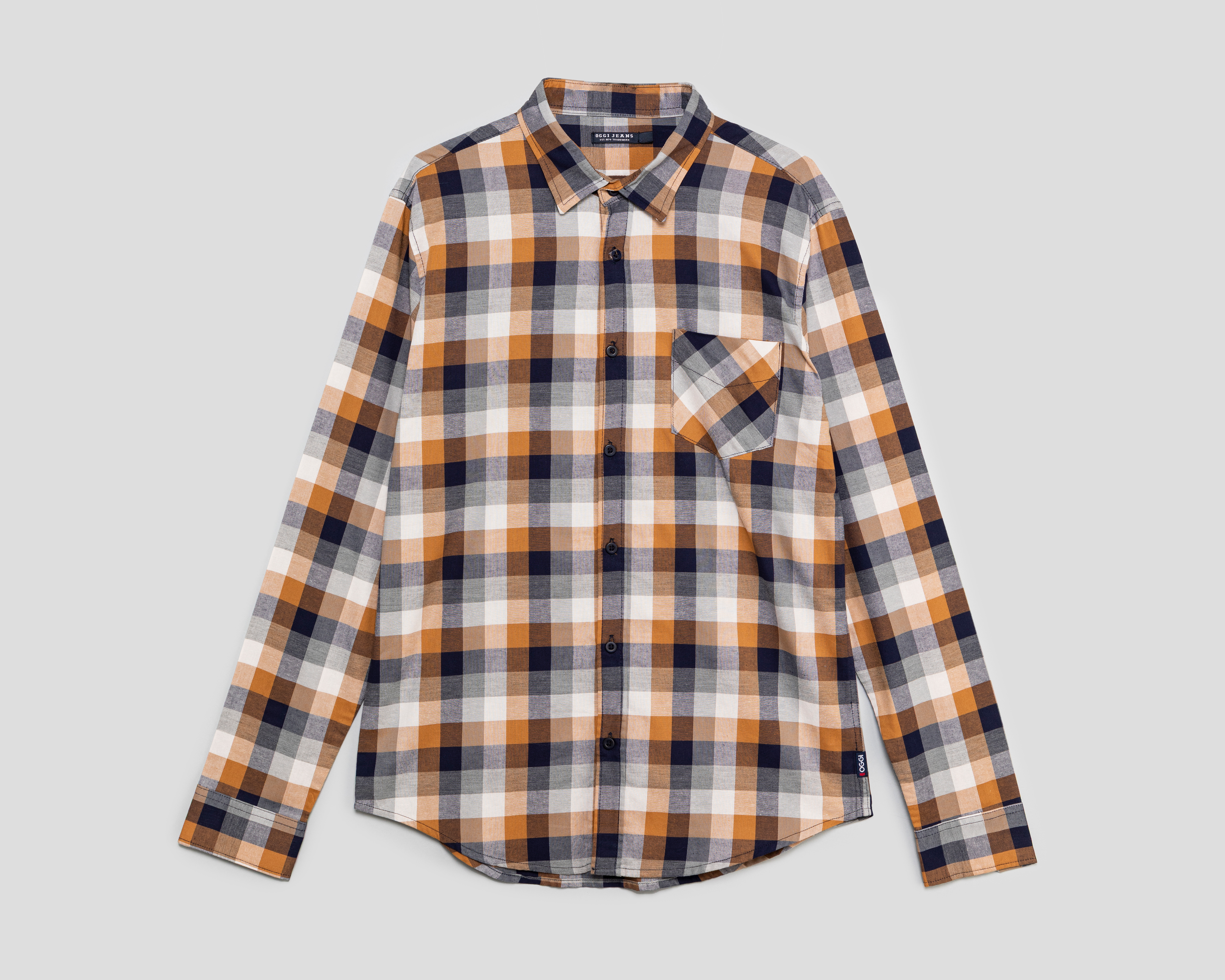 Camisa Casual de Algodón Oggi Regular Fit a Cuadros para Hombre