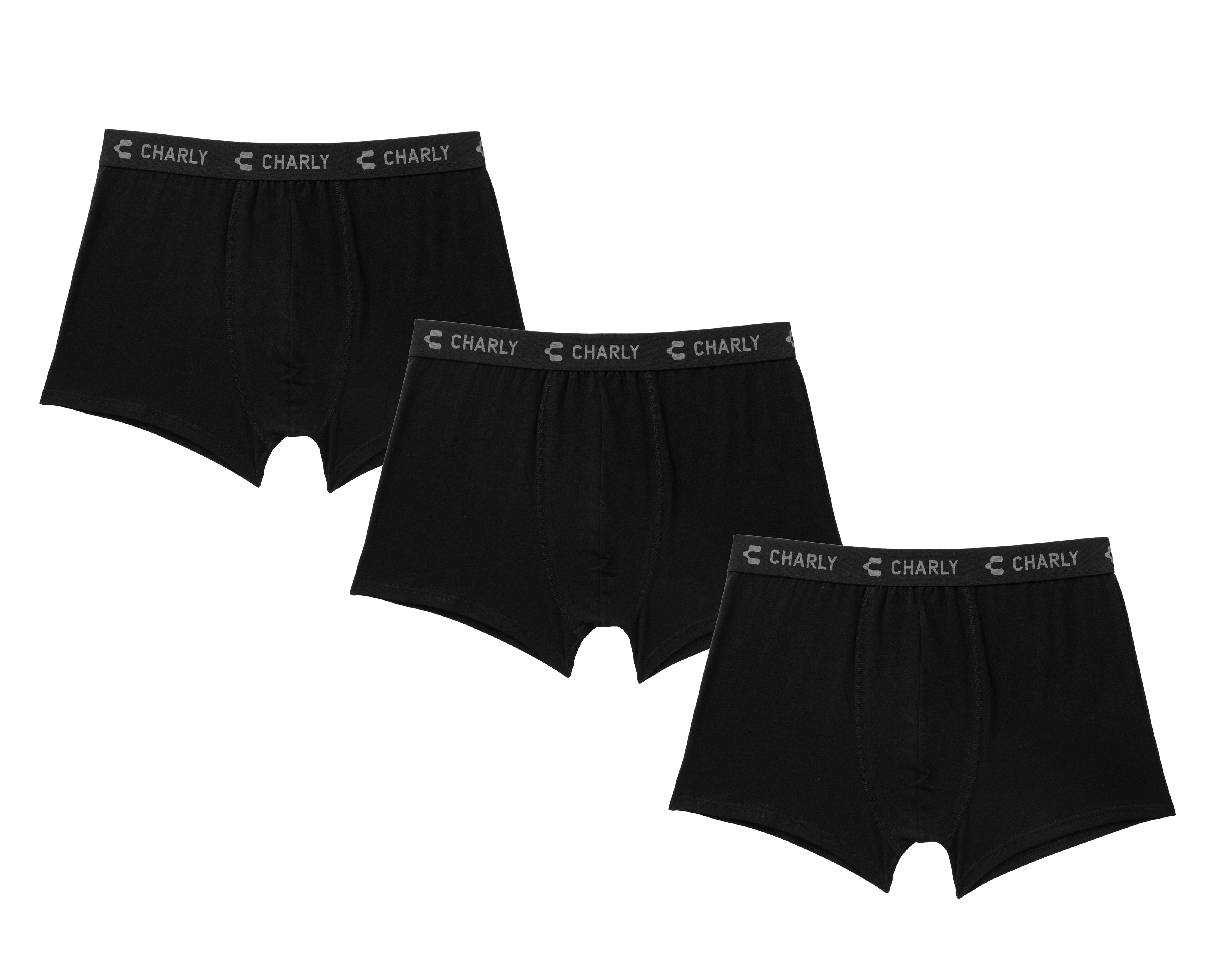 Bóxer Corto Negro Charly para Hombre 3 Piezas