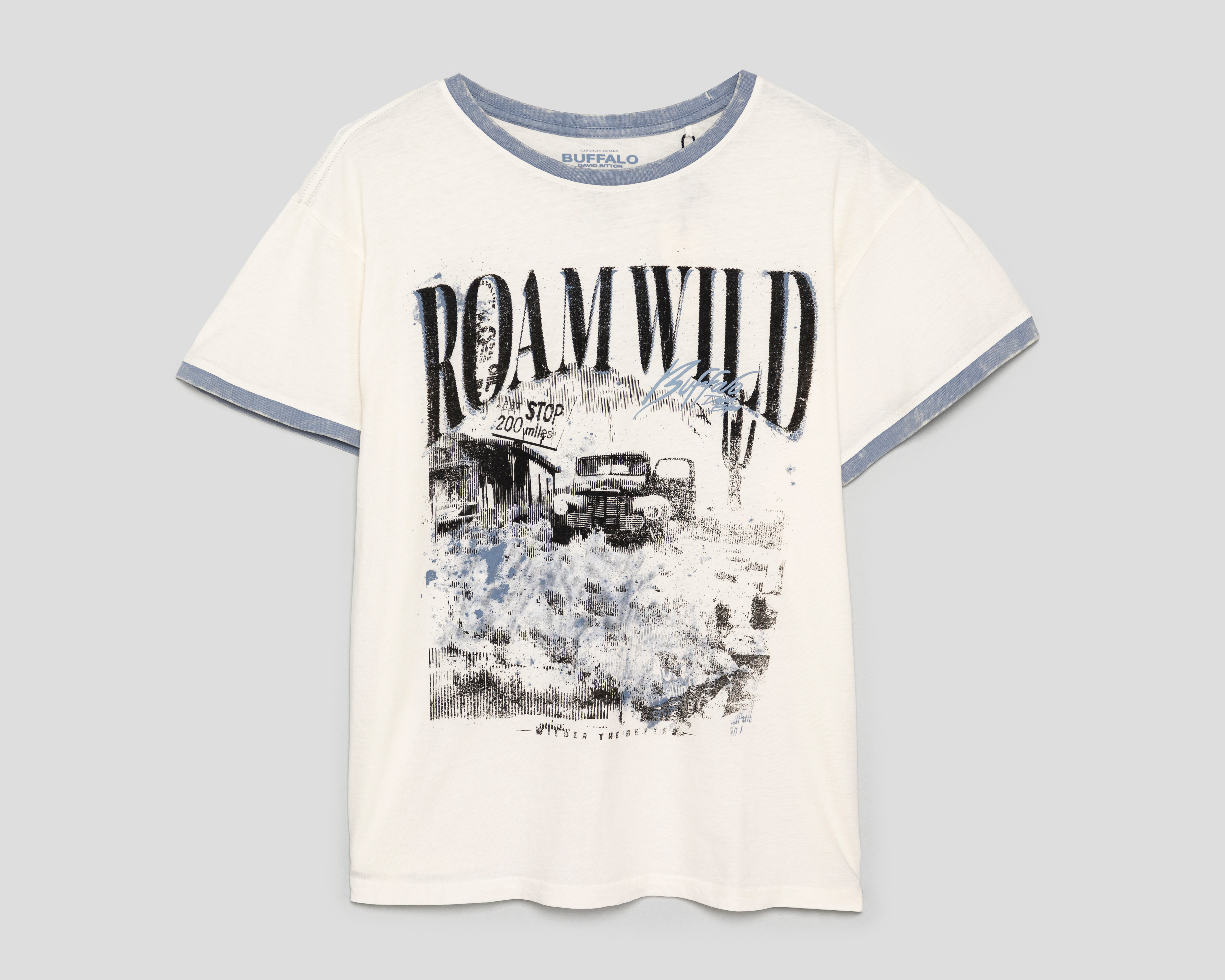 Foto 2 pulgar | Foto 1 | Playera de Cuello Redondo Blanca Buffalo David Bitton para Hombre