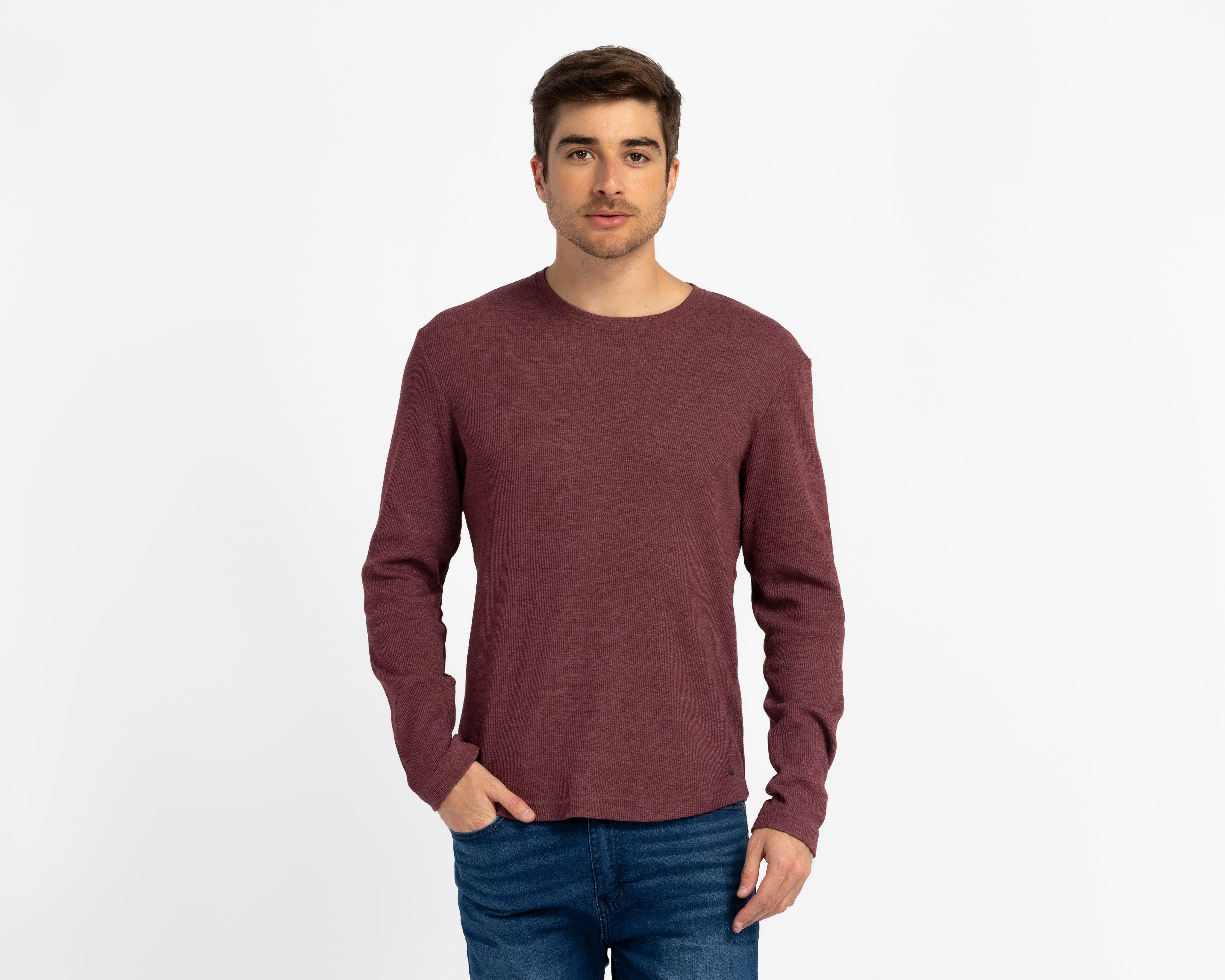 Playera Manga Larga Cuello Redondo Vino Buffalo David Bitton para Hombre