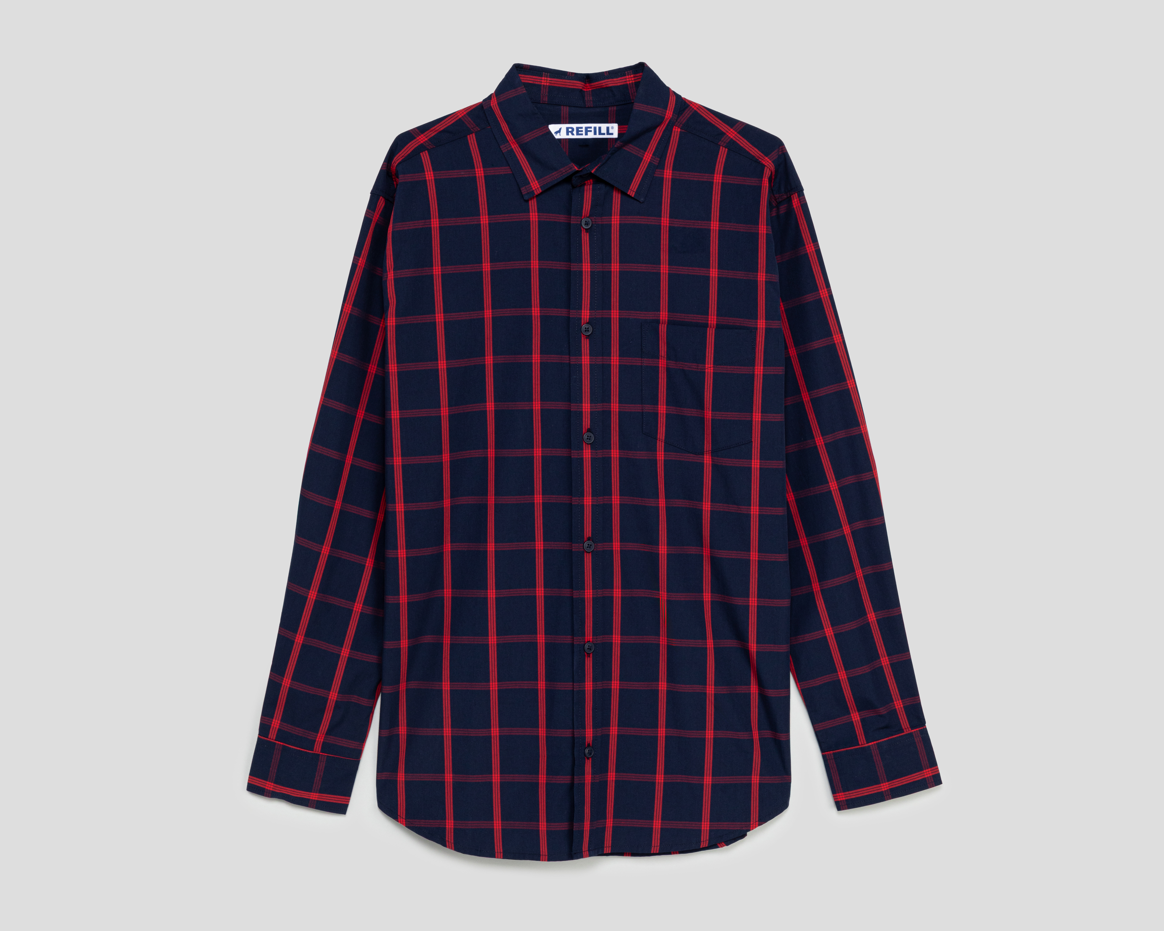 Camisa Casual de Algodón Refill Regular Cuello Americano a Cuadros Juvenil