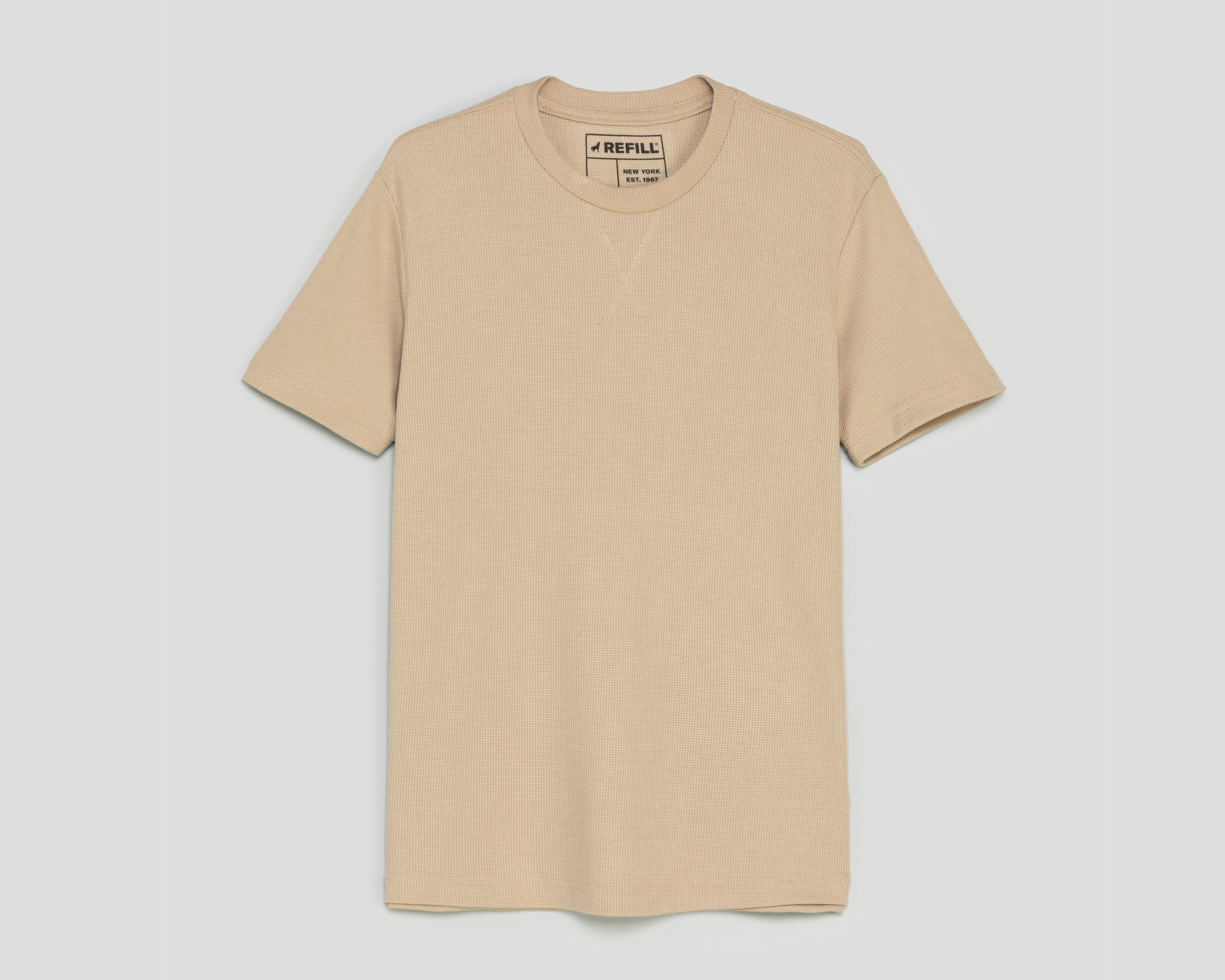 Foto 2 pulgar | Foto 1 | Playera de Cuello Redondo Beige Refill para Hombre