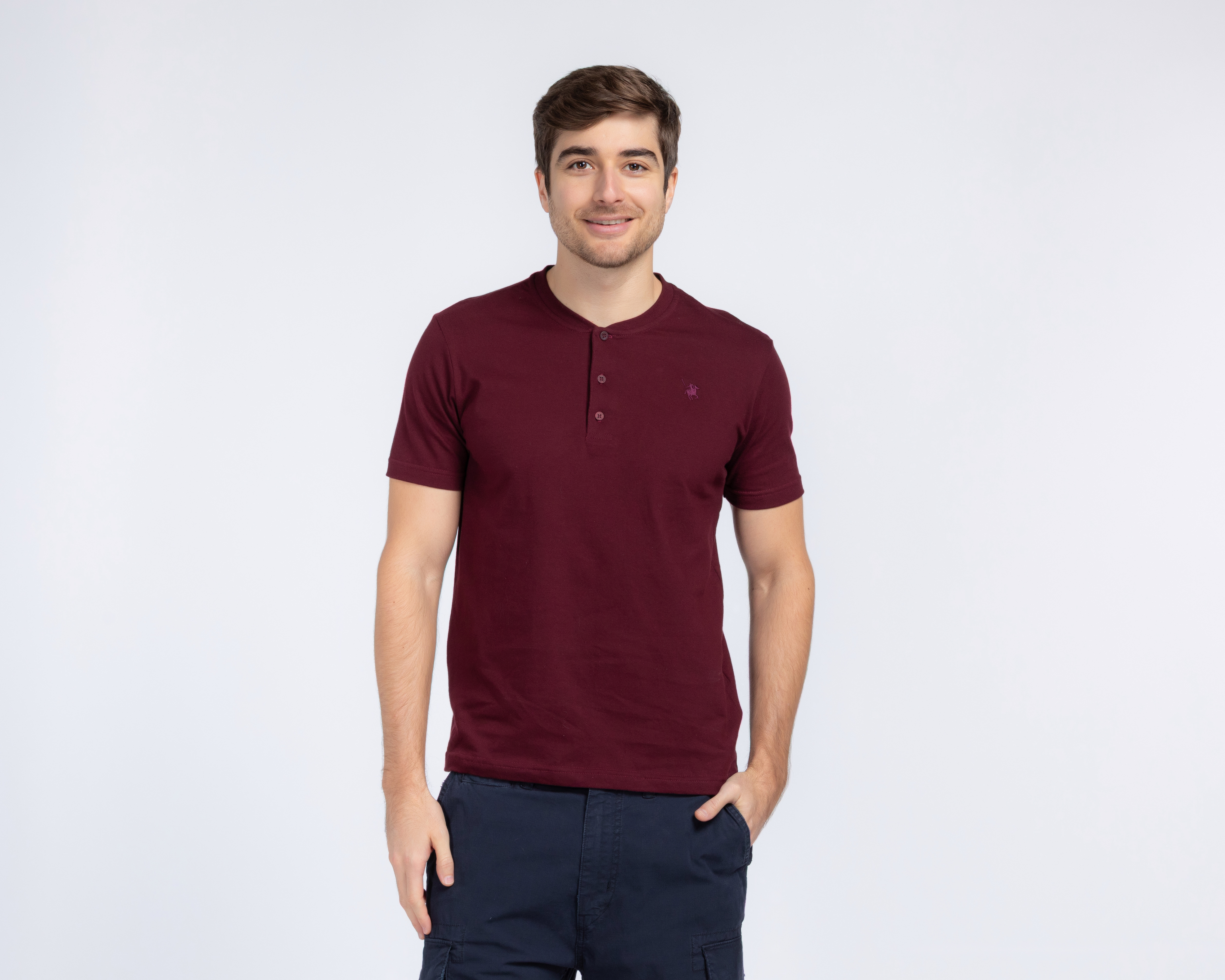 Foto 2 pulgar | Foto 1 | Playera Cuello Redondo Vino York Team Polo Club para Hombre