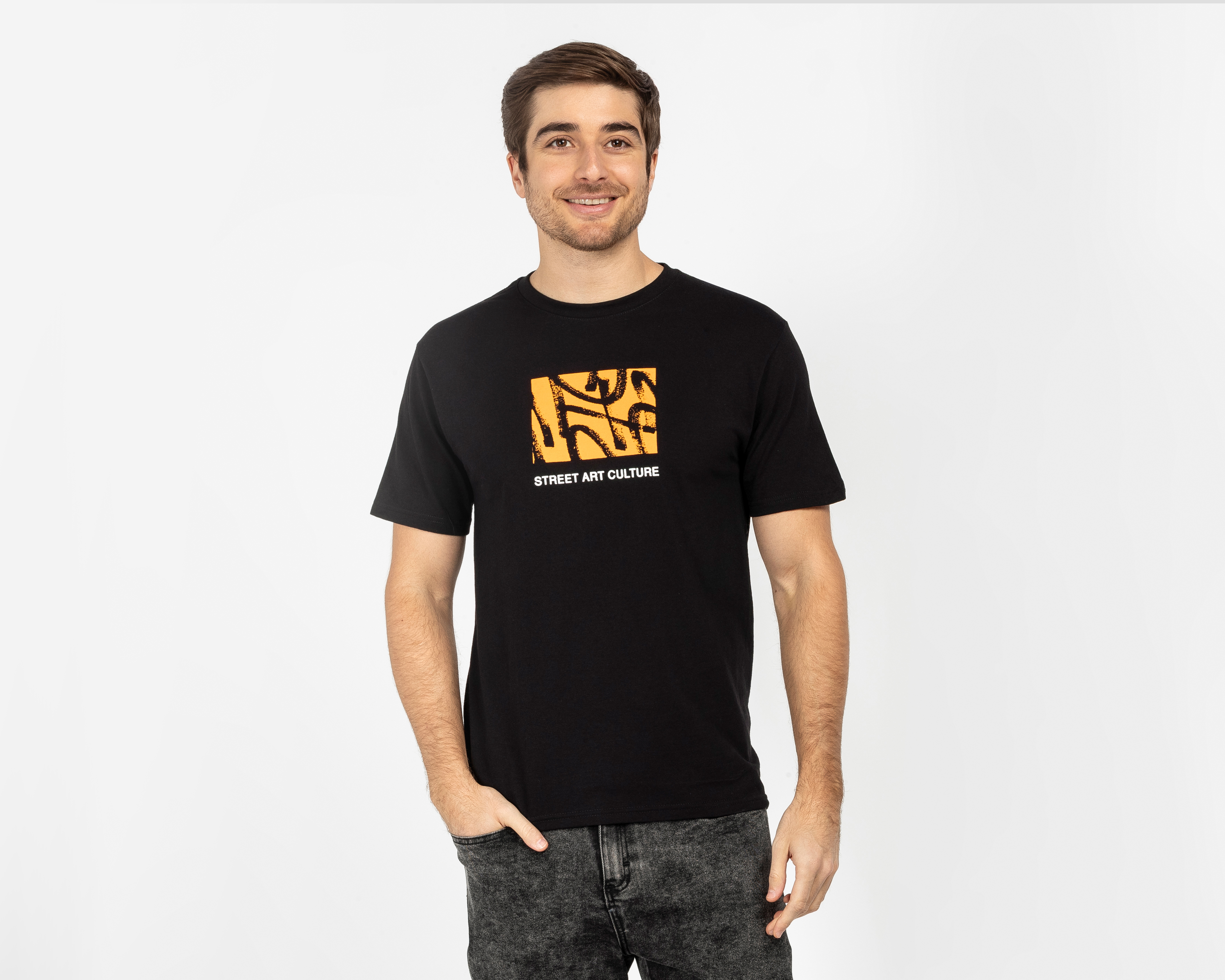 Playera de Cuello Redondo Negra Neo*City  para Hombre