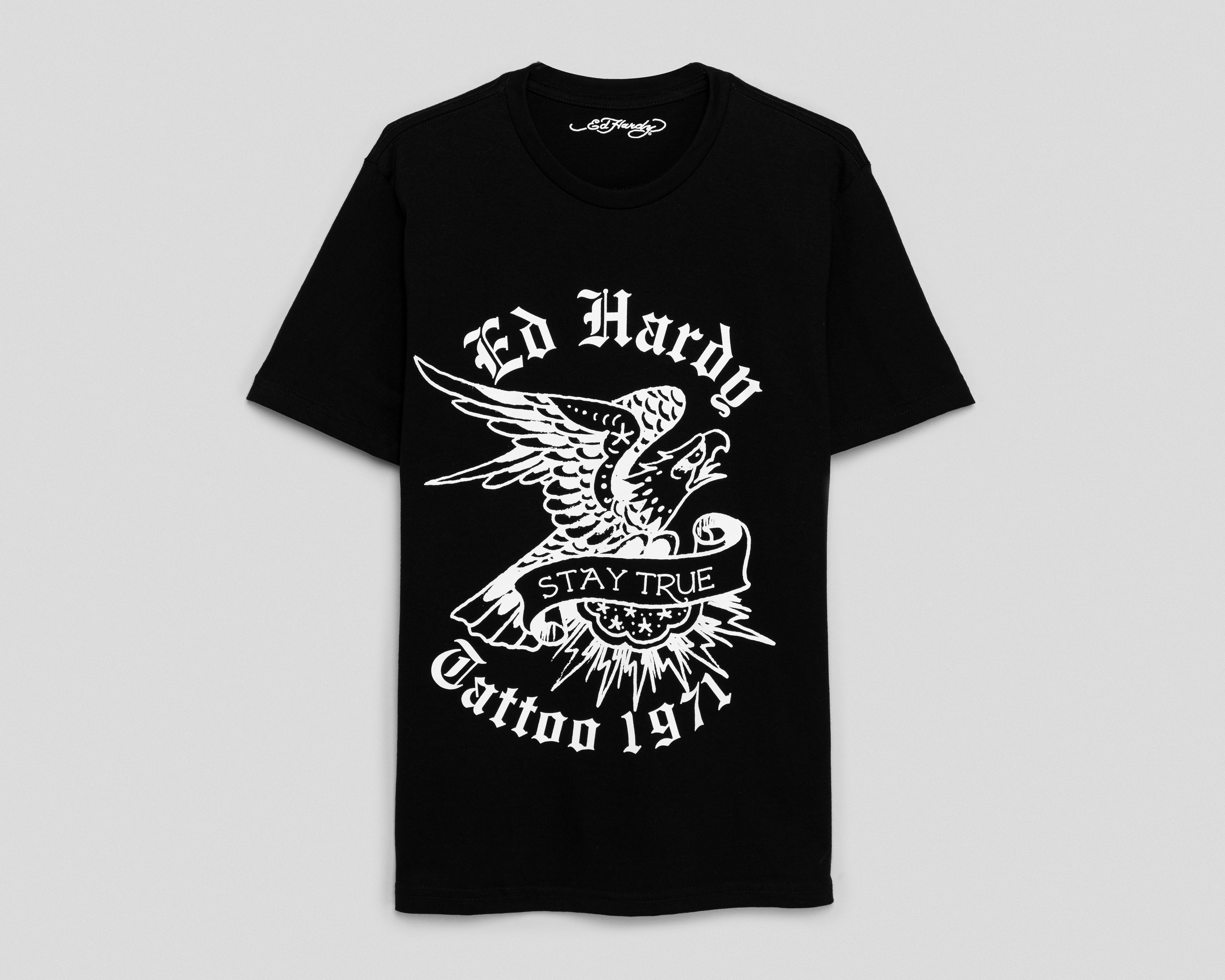 Foto 2 pulgar | Foto 1 | Playera de Cuello Redondo Negra Ed Hardy para Hombre