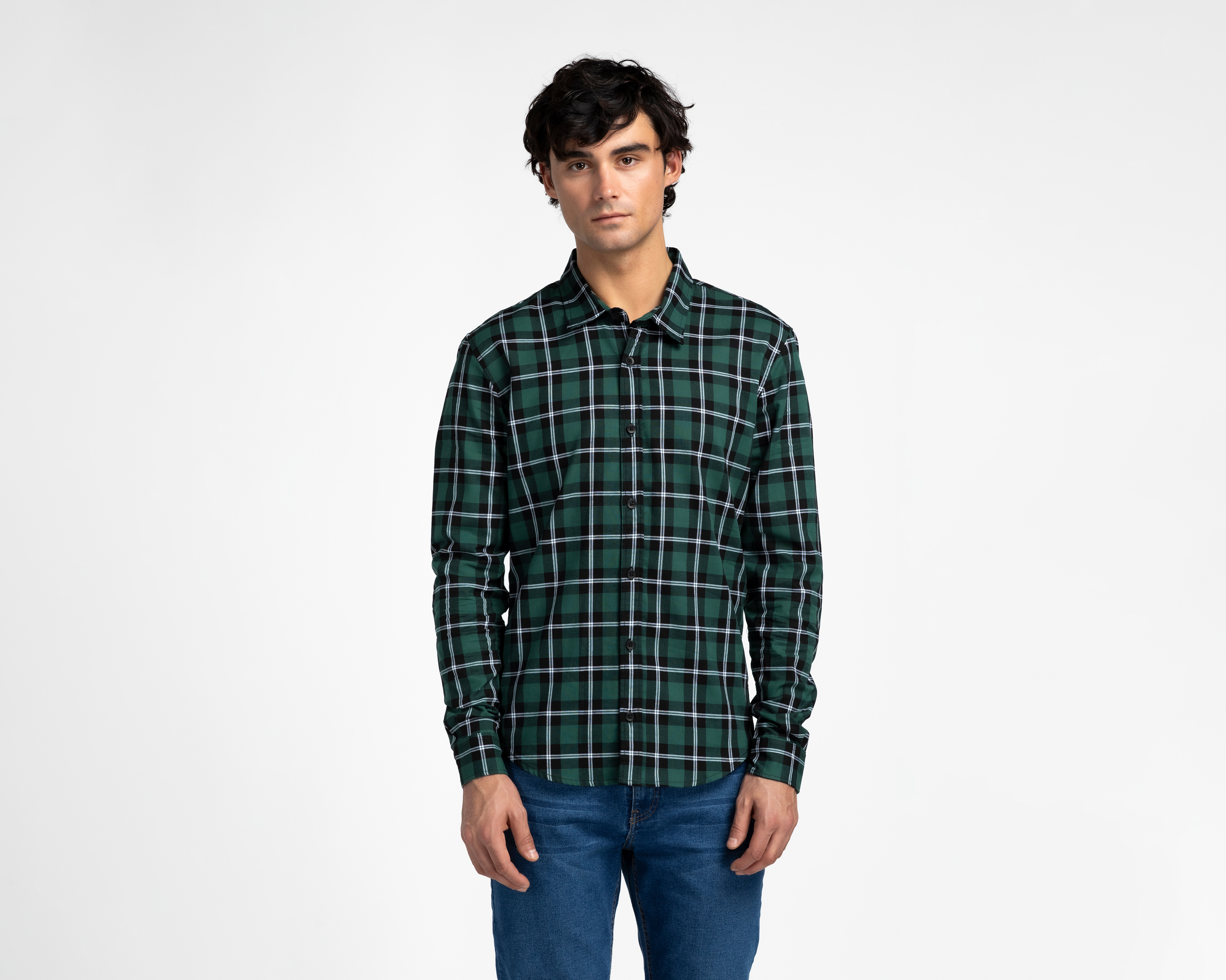 Camisa Casual de Algodón Oggi Slim Fit a Cuadros para Hombre