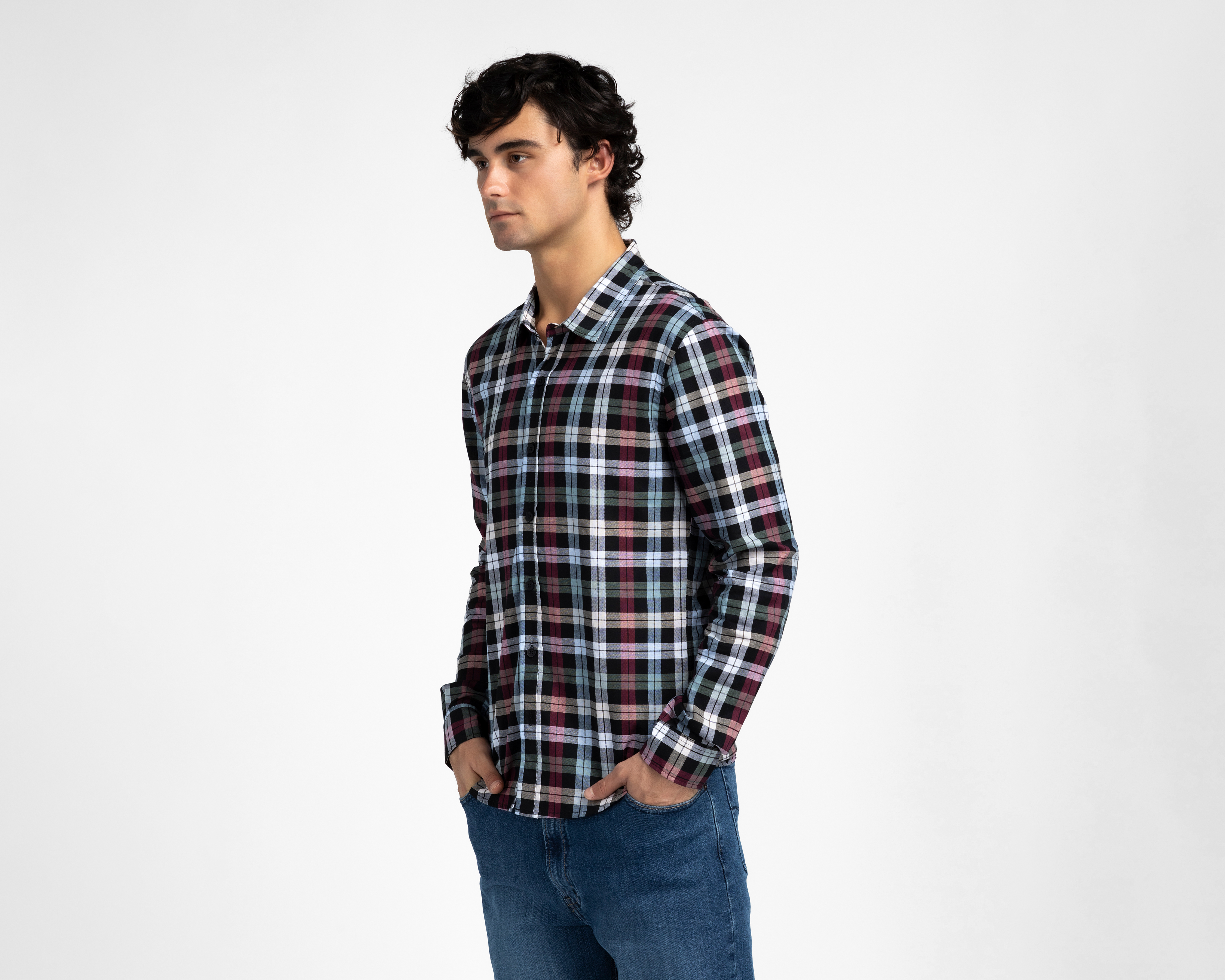 Camisa Casual de Algodón Oggi Slim Fit a Cuadros para Hombre