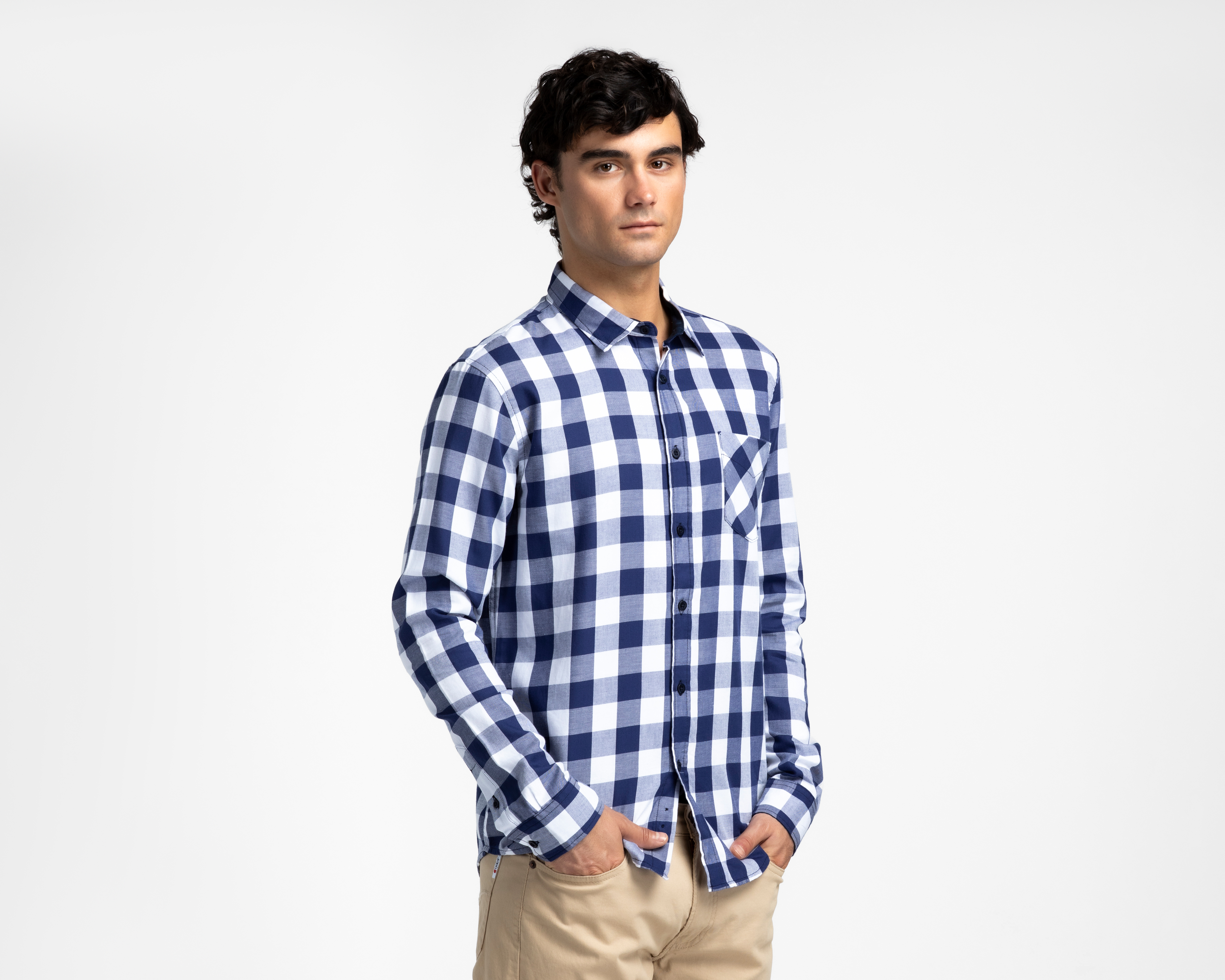 Camisa Casual de Algodón Oggi Slim Fit a Cuadros para Hombre