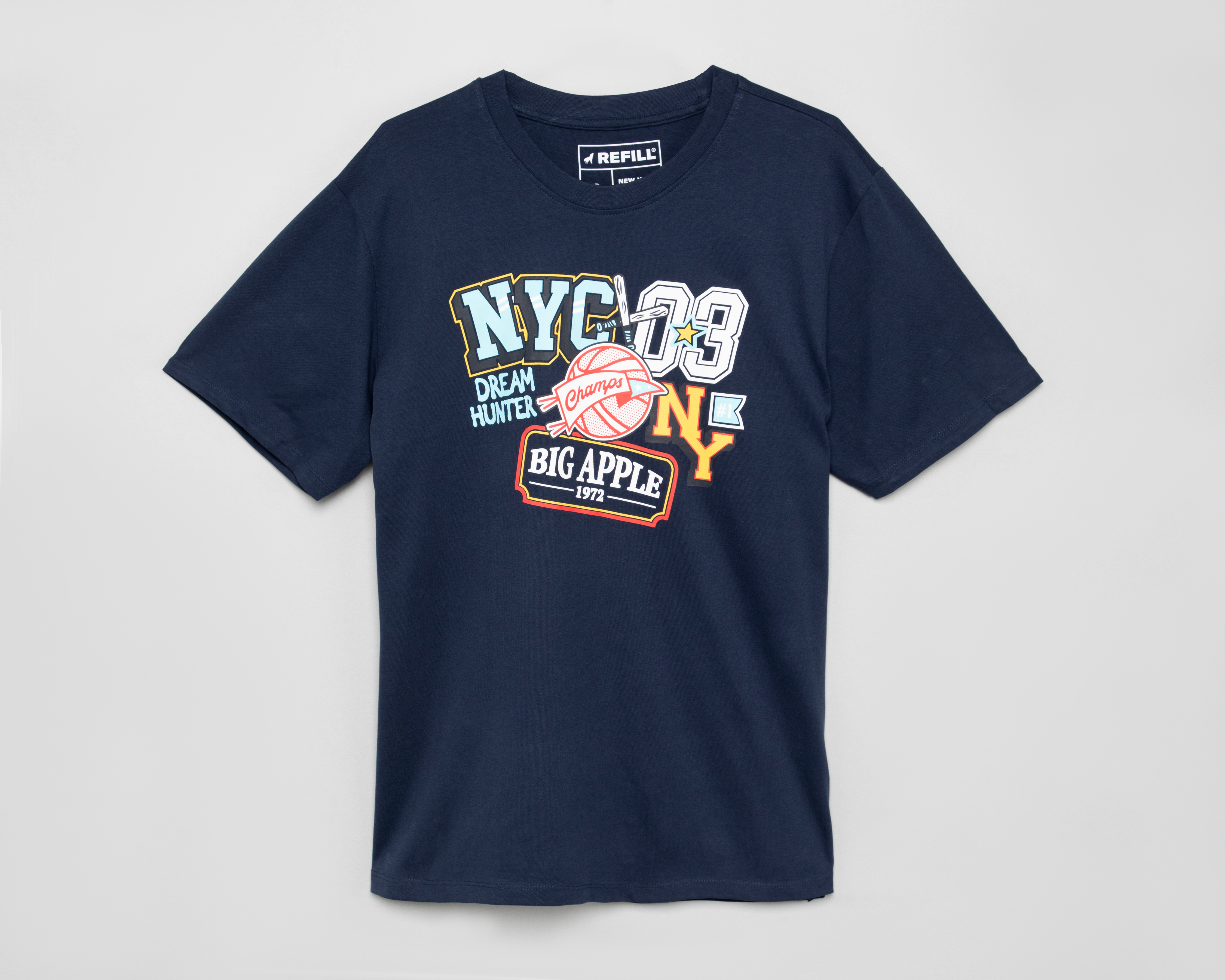 Playera de Cuello Redondo Azul Marino Refill para Hombre