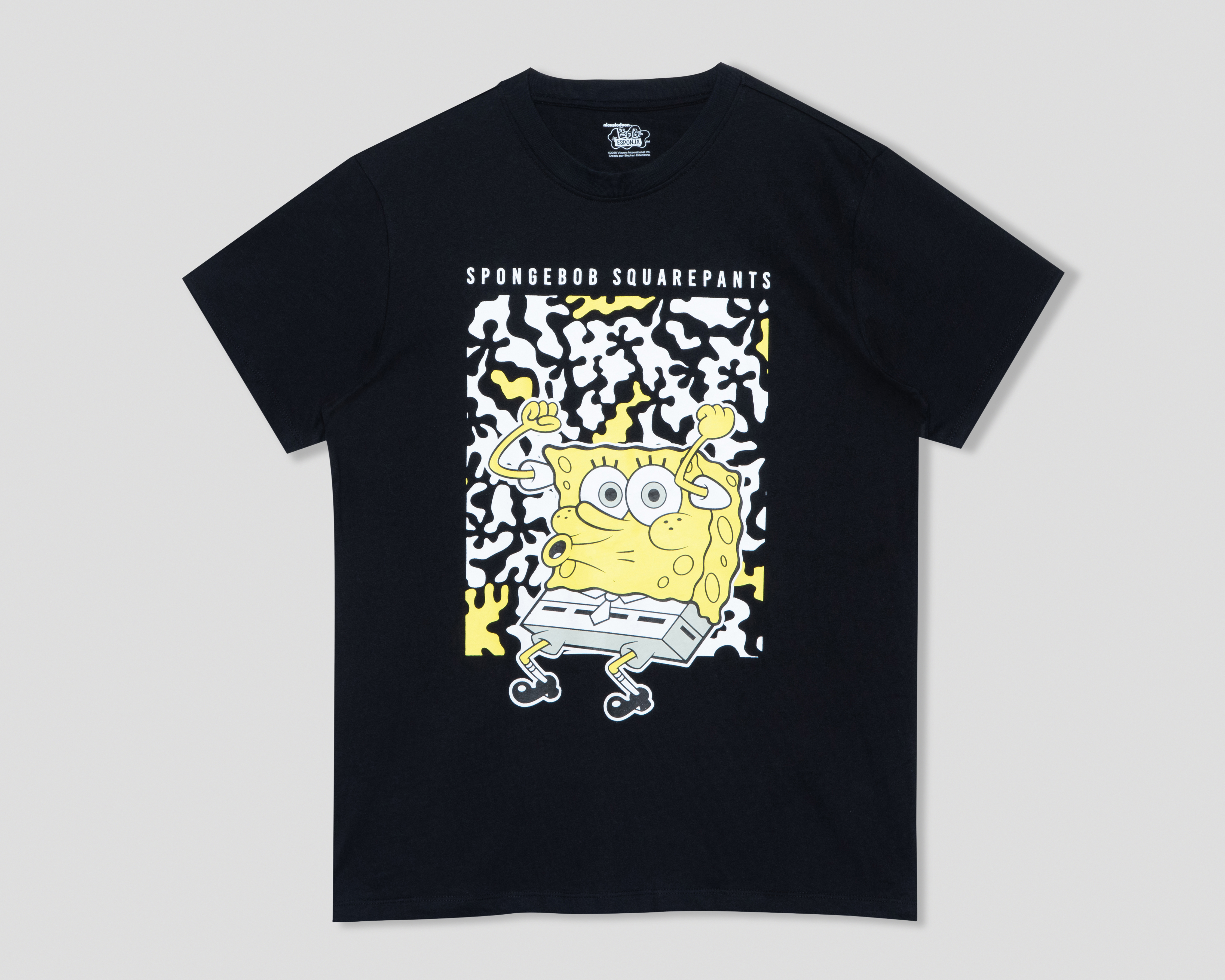 Playera de Cuello Redondo Negra Bob Esponja para Hombre