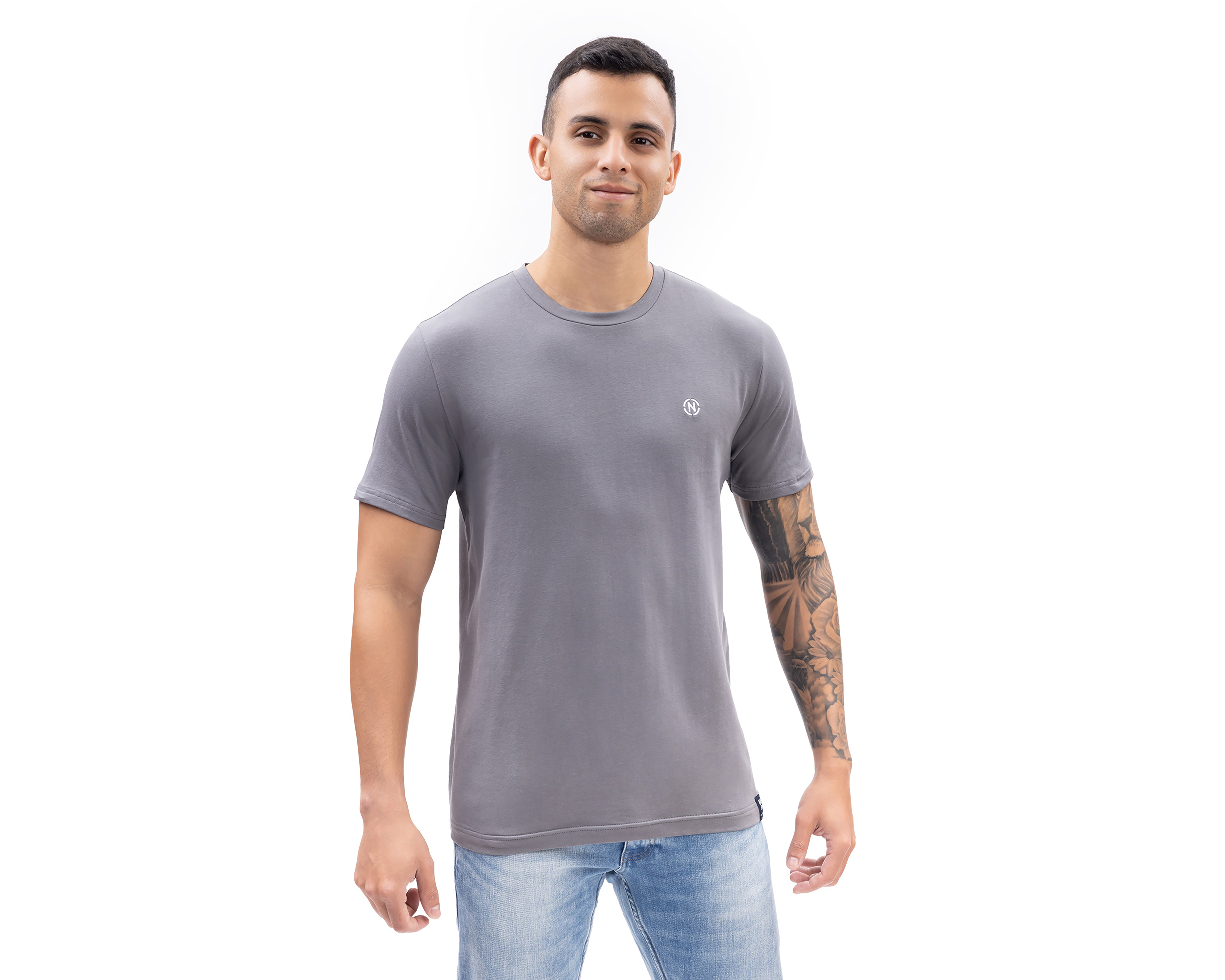 Playera de Cuello Redondo Gris Nautica Jeans Co para Hombre