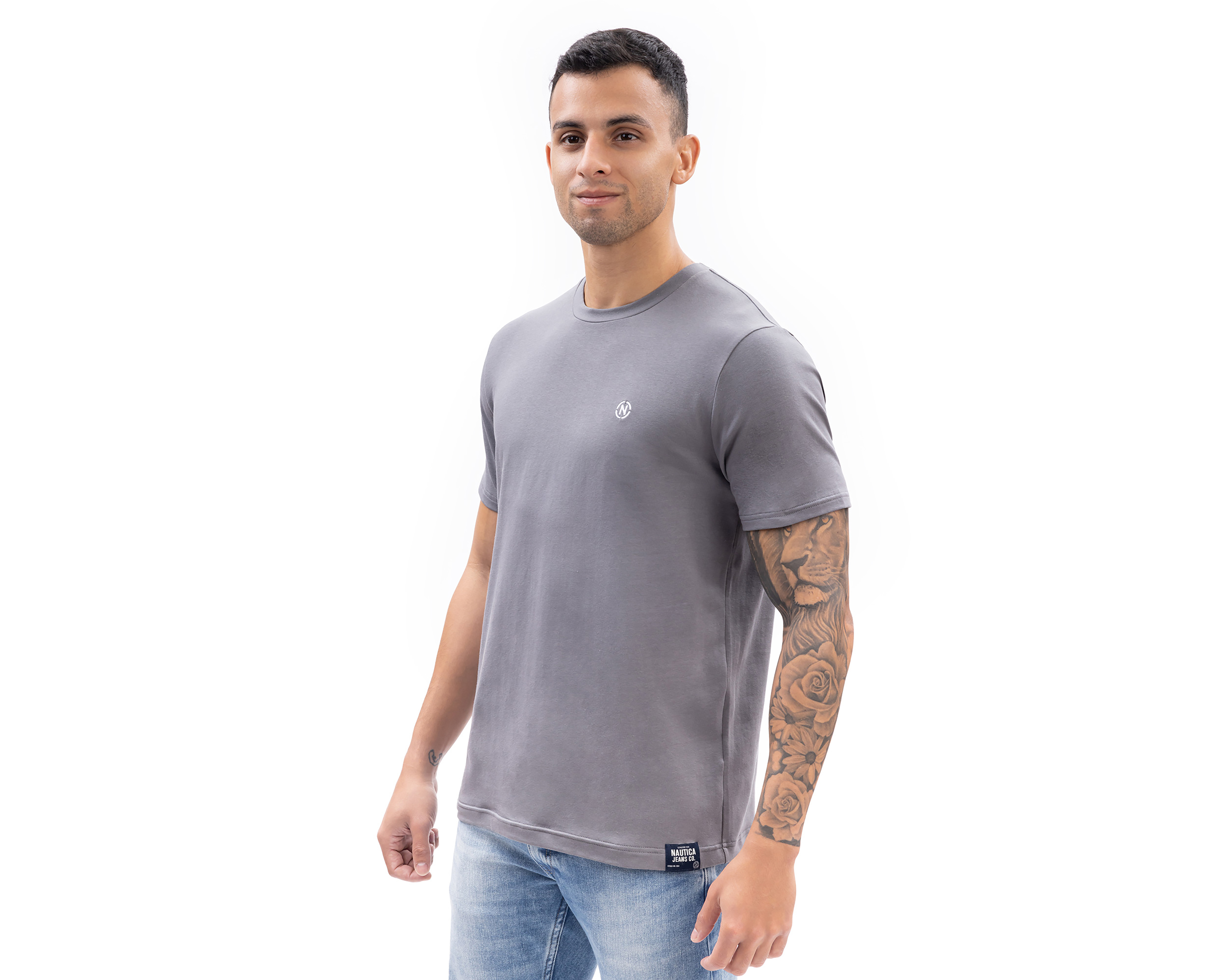 Foto 4 pulgar | Foto 3 | Playera de Cuello Redondo Gris Nautica Jeans Co para Hombre