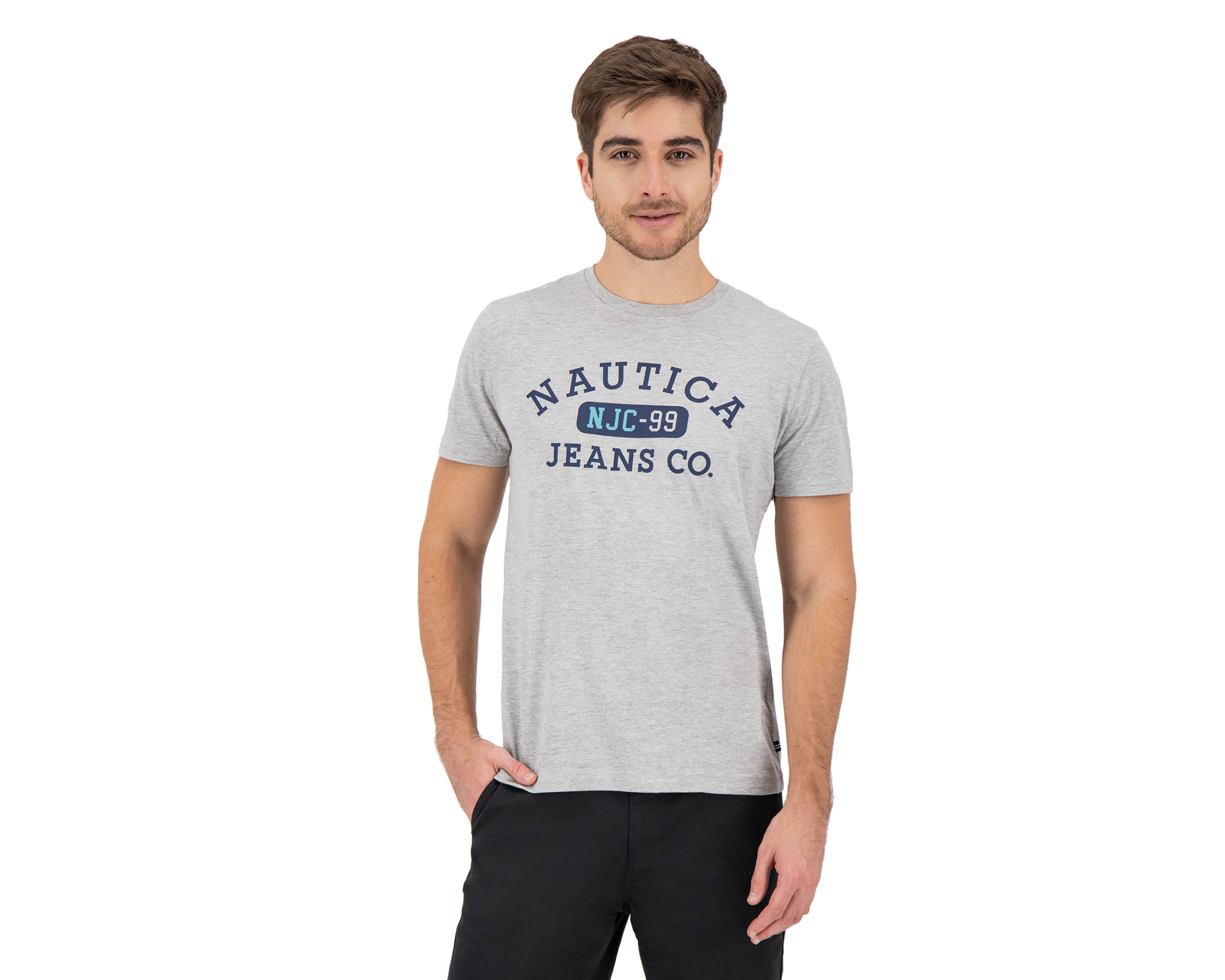 Foto 2 pulgar | Foto 1 | Playera de Cuello Redondo Gris Nautica Jeans Co para Hombre