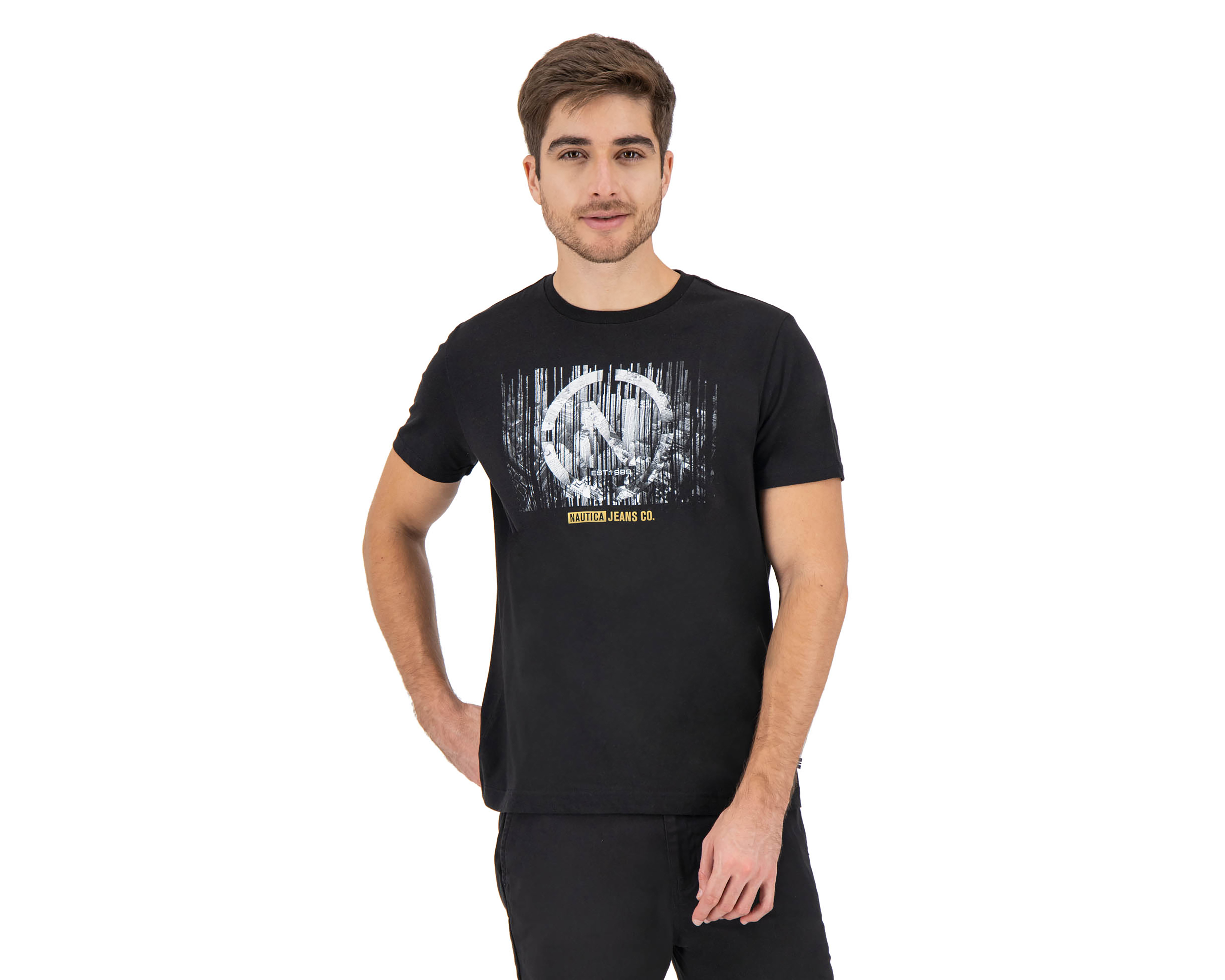 Playera de Cuello Redondo Negra Nautica Jeans Co para Hombre