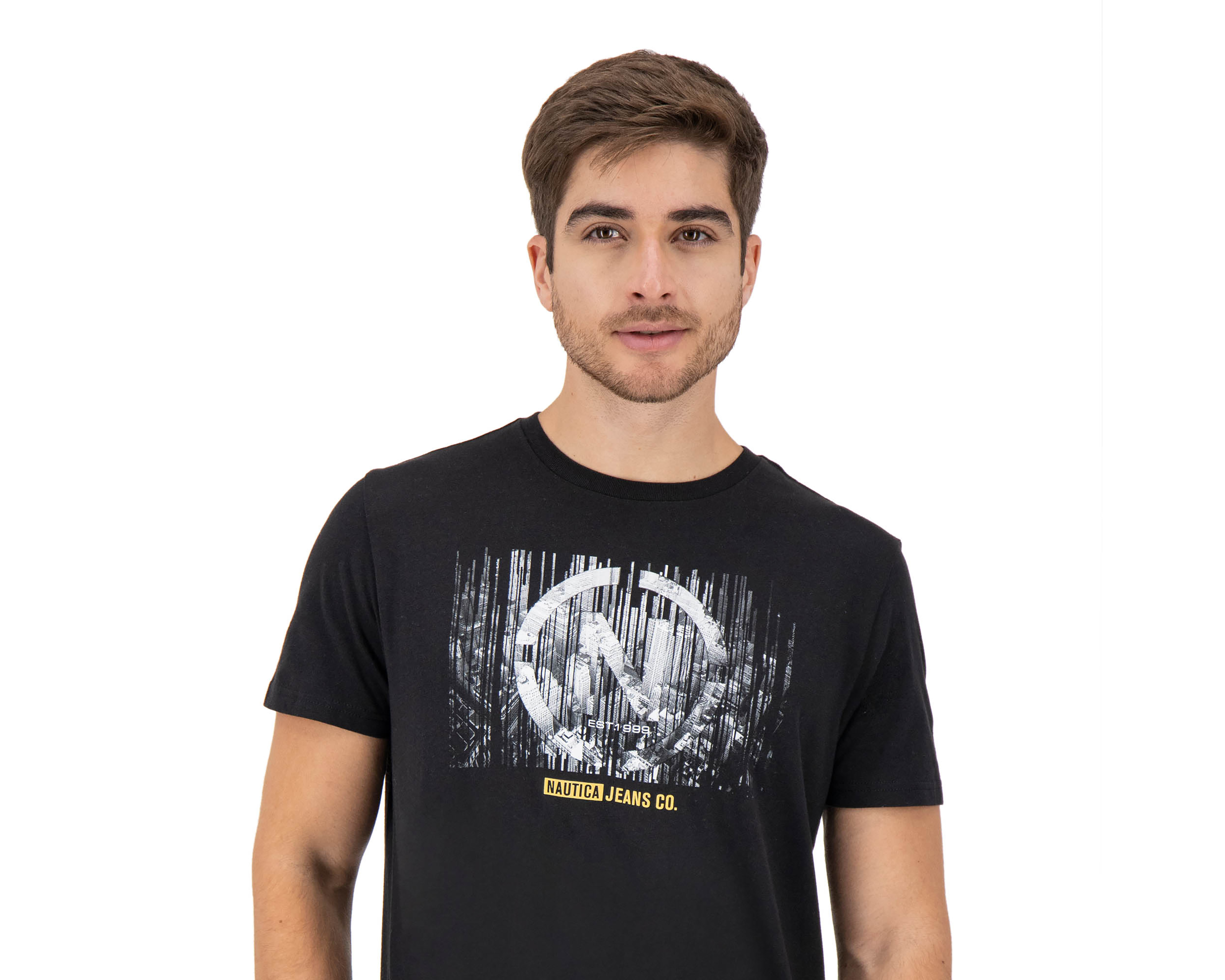 Foto 4 pulgar | Foto 3 | Playera de Cuello Redondo Negra Nautica Jeans Co para Hombre