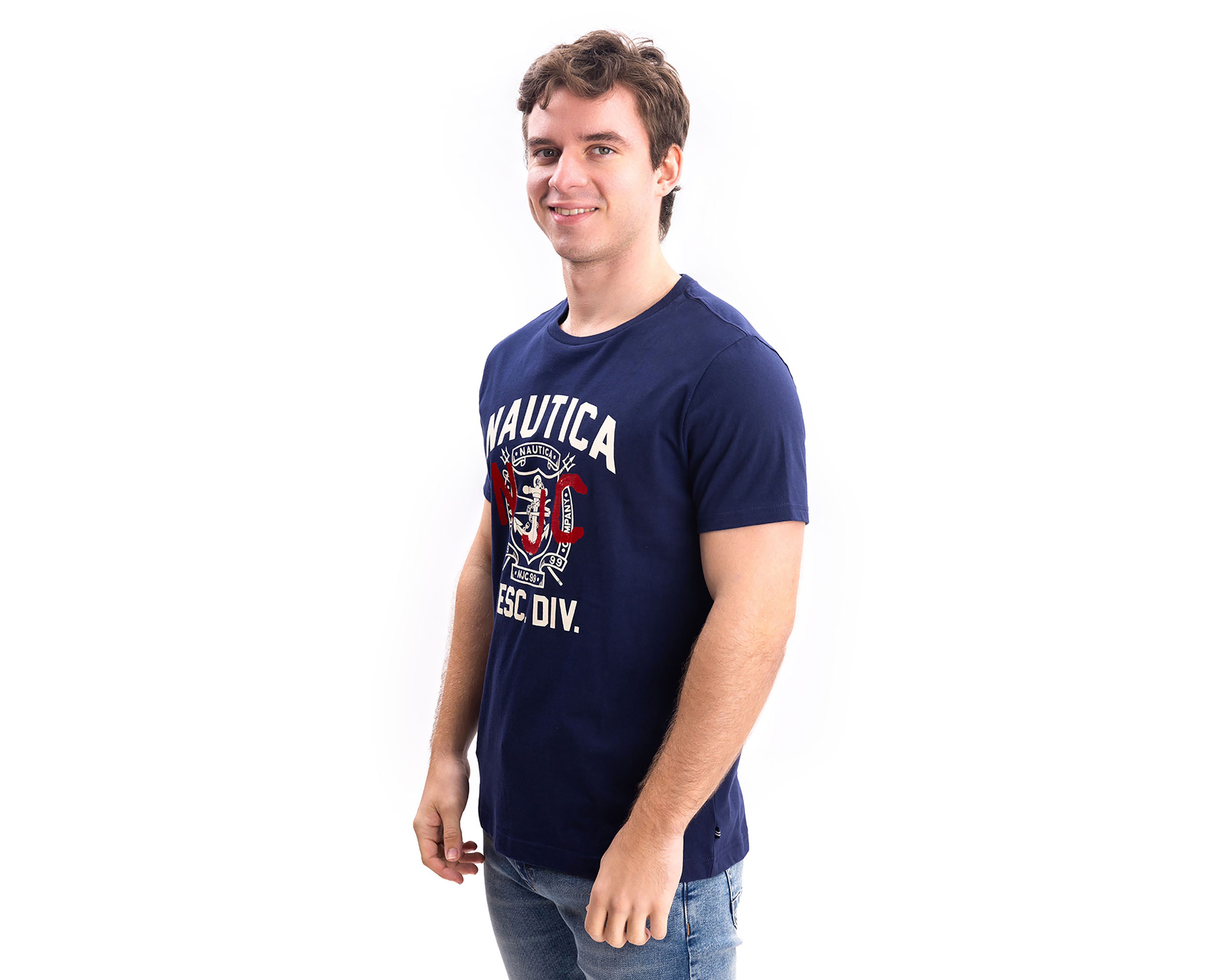 Foto 4 pulgar | Foto 3 | Playera de Cuello Redondo Azul Nautica Jeans Co para Hombre