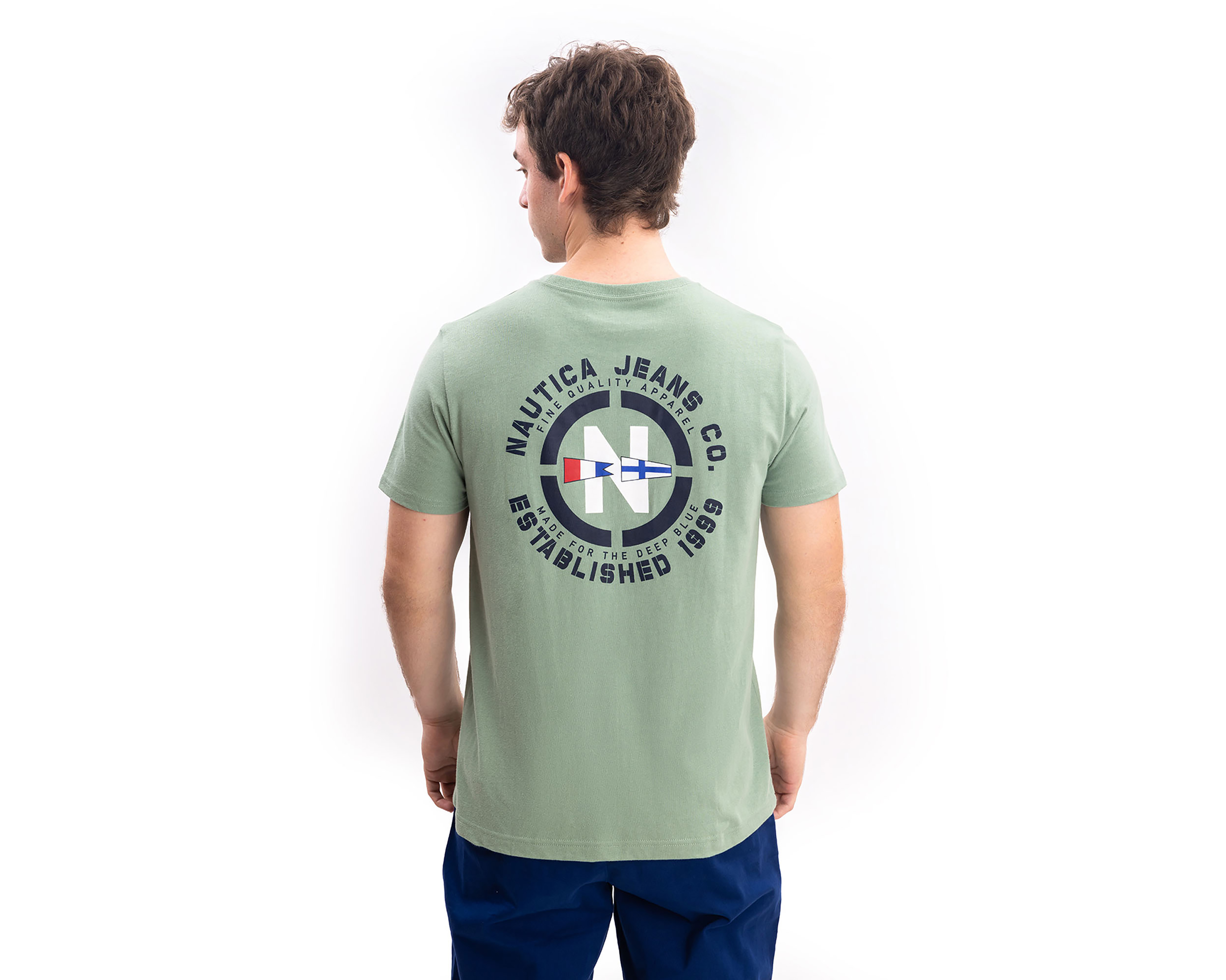 Foto 4 pulgar | Foto 3 | Playera de Cuello Redondo Verde Nautica Jeans Co para Hombre