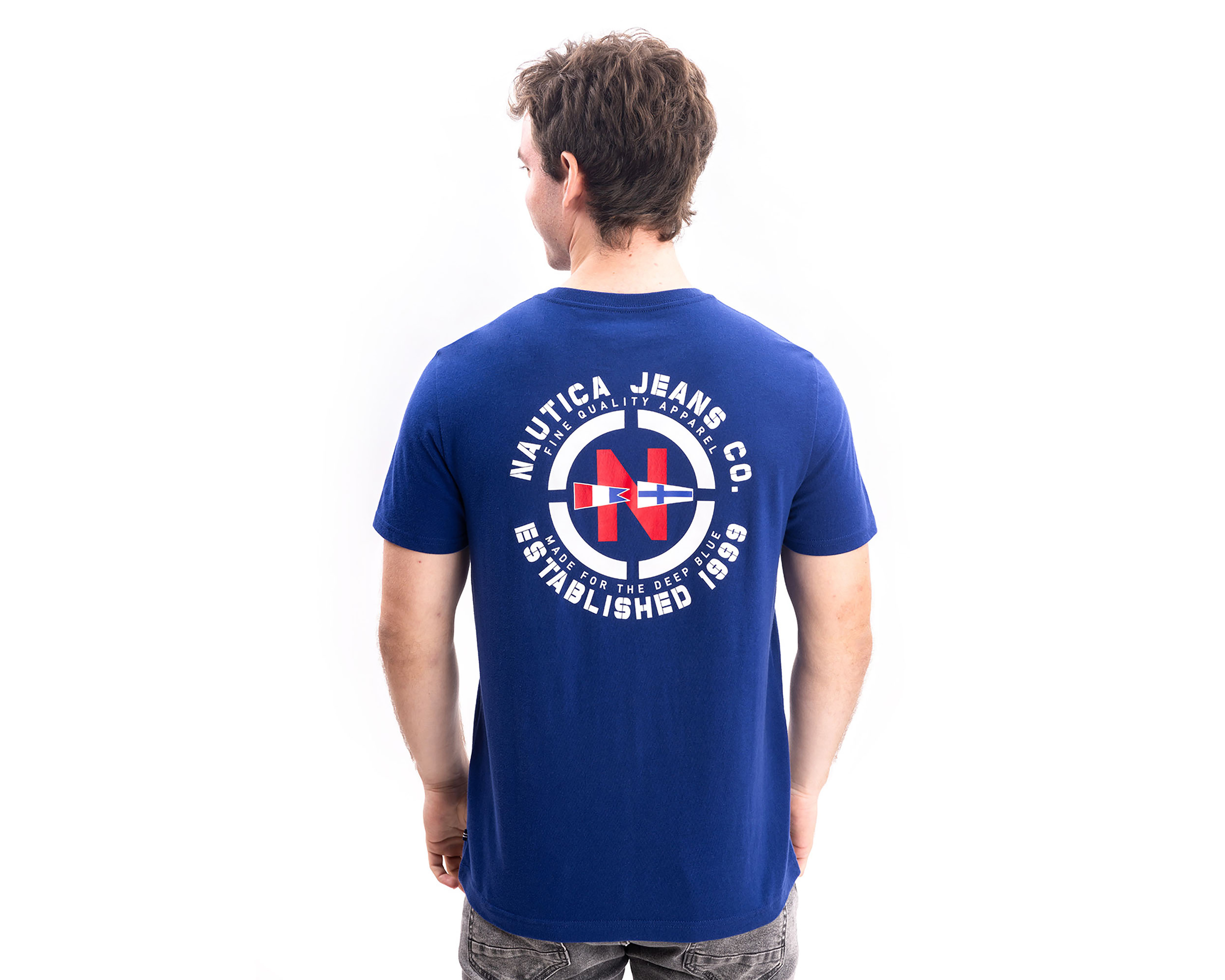 Foto 4 pulgar | Foto 3 | Playera de Cuello Redondo Azul Nautica Jeans Co para Hombre