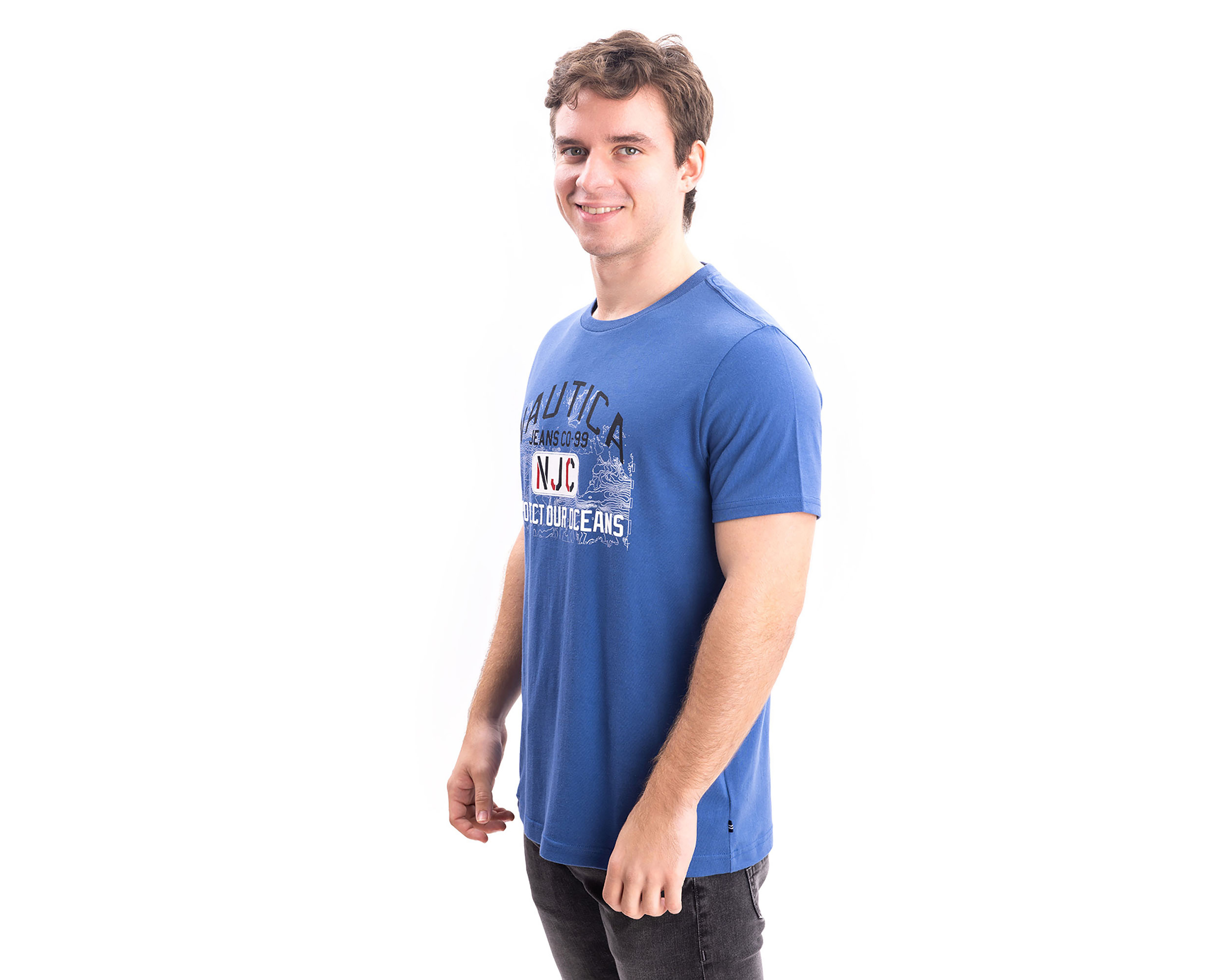 Foto 4 pulgar | Foto 3 | Playera de Cuello Redondo Azul Nautica Jeans Co para Hombre