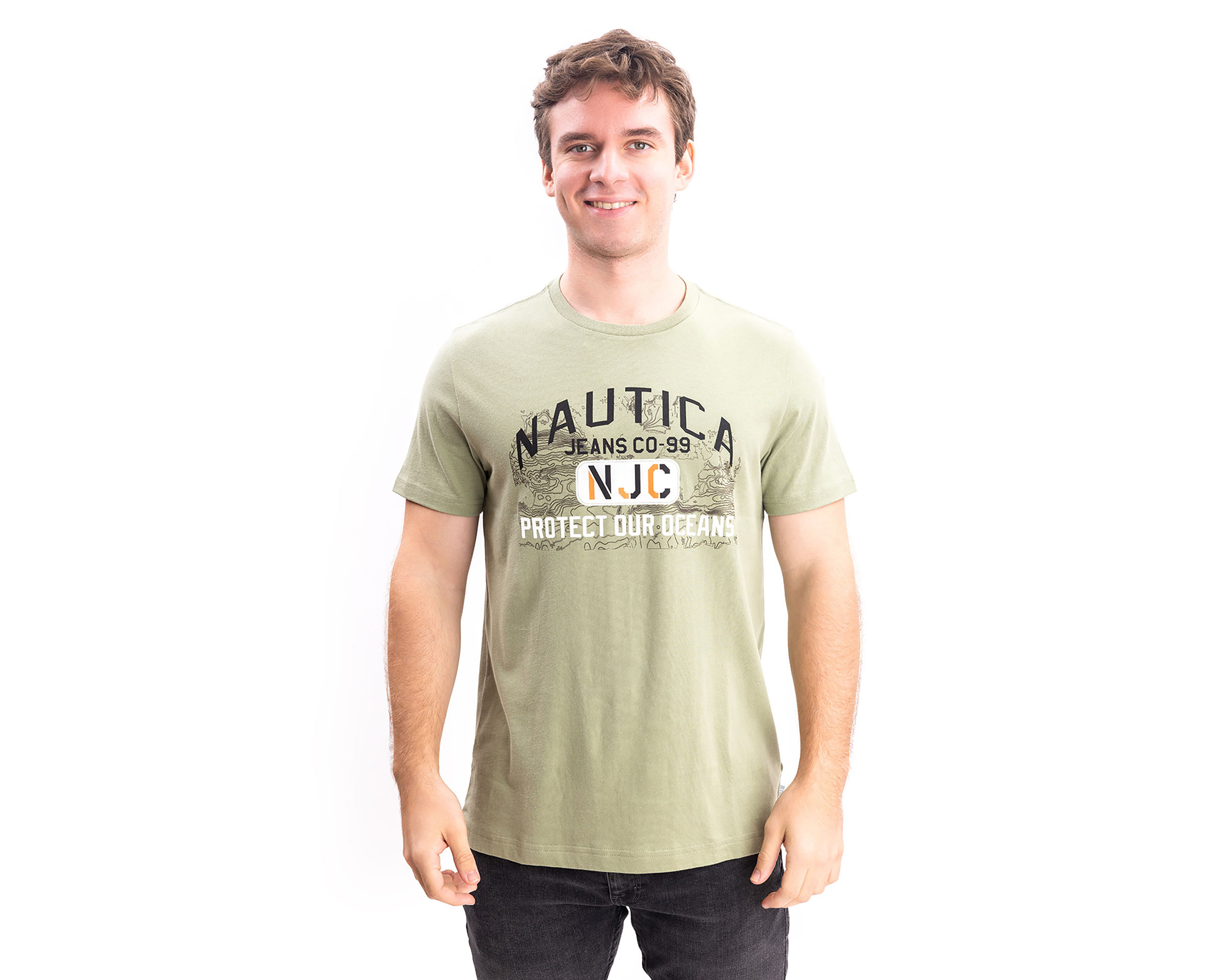 Foto 2 pulgar | Foto 1 | Playera de Cuello Redondo Verde Nautica Jeans Co para Hombre