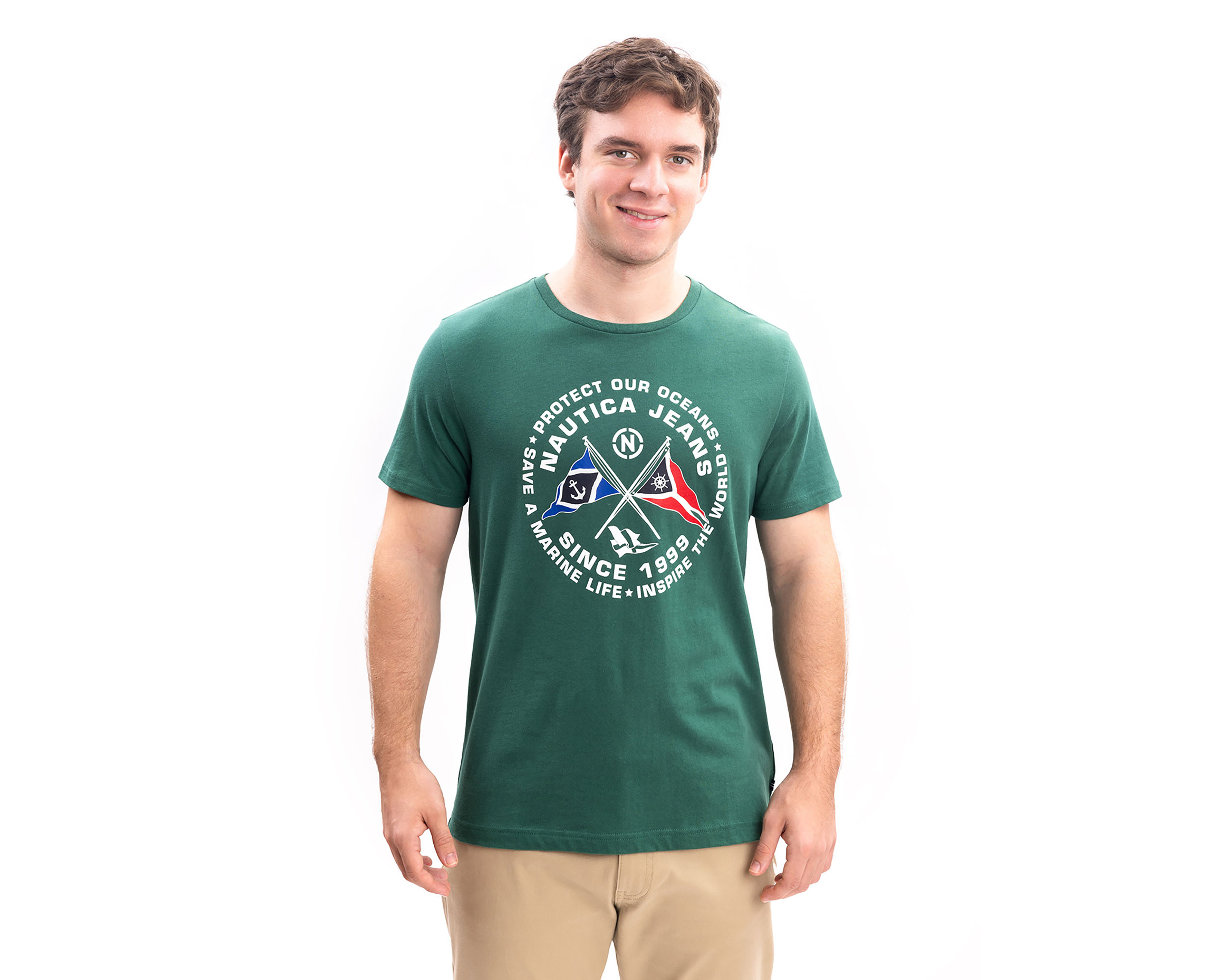 Playera de Cuello Redondo Verde Nautica Jeans Co para Hombre