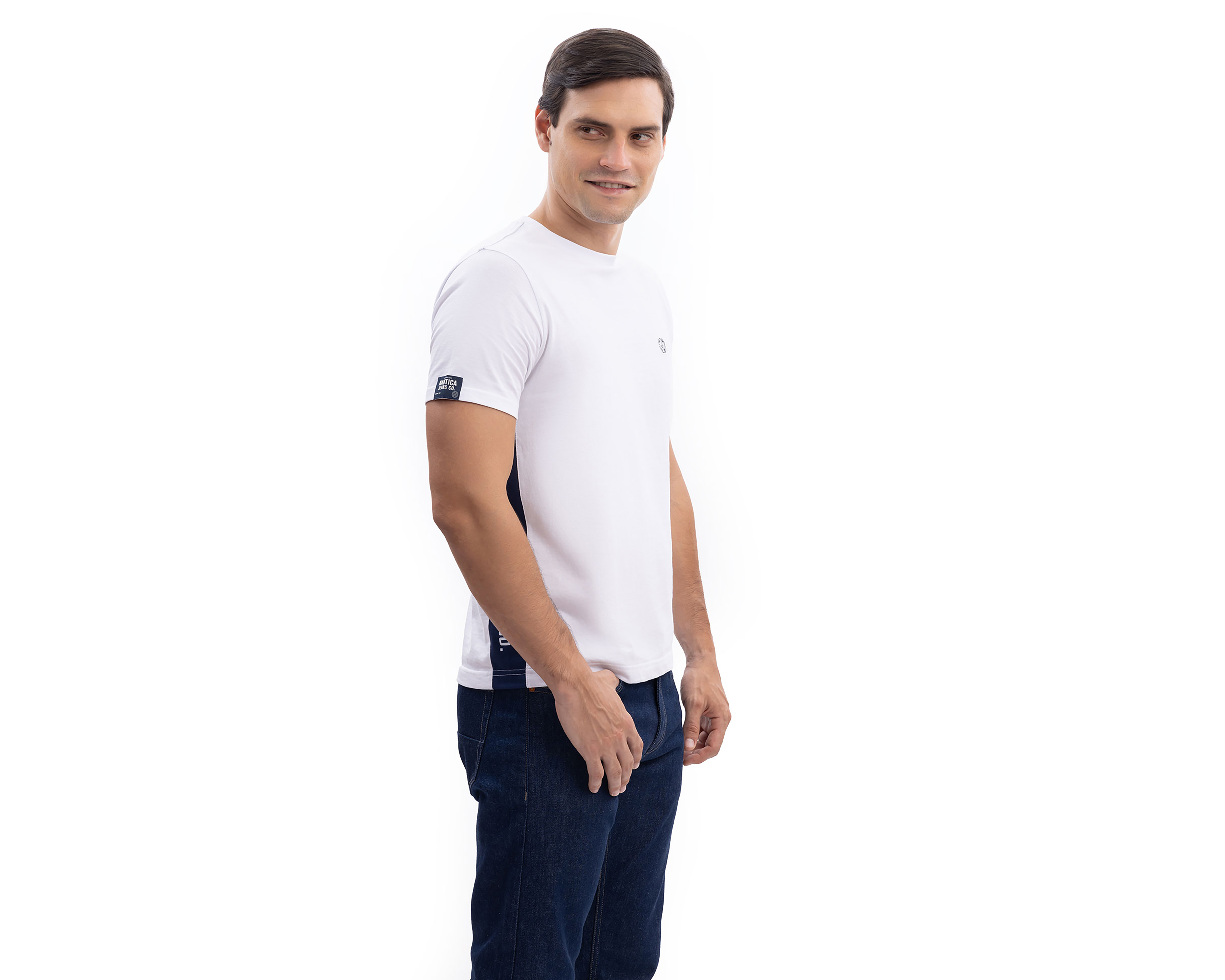Foto 4 pulgar | Foto 3 | Playera Cuello Redondo Blanca Nautica Jeans Co para Hombre