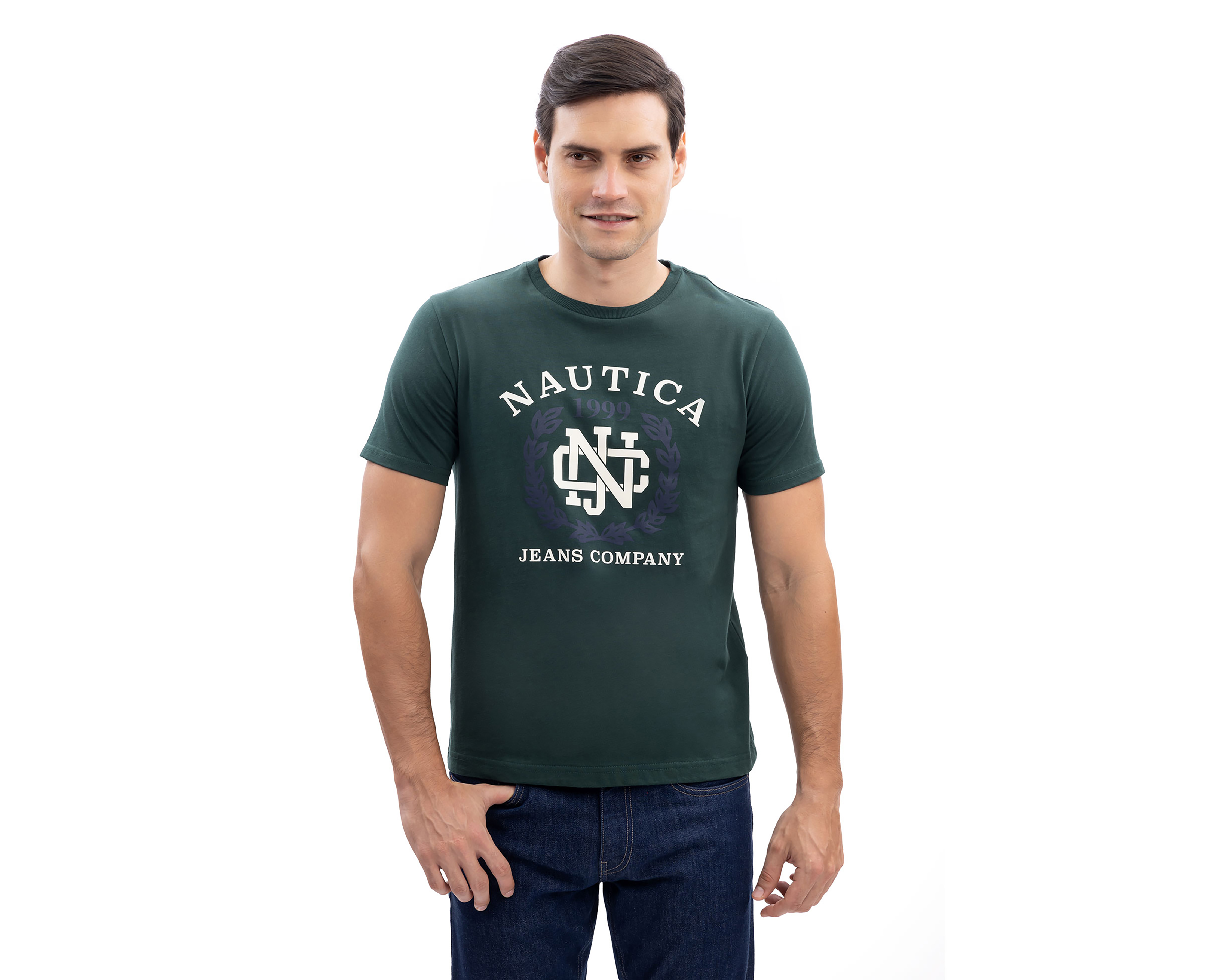Foto 2 pulgar | Foto 1 | Playera de Cuello Redondo Verde Nautica Jeans Co para Hombre