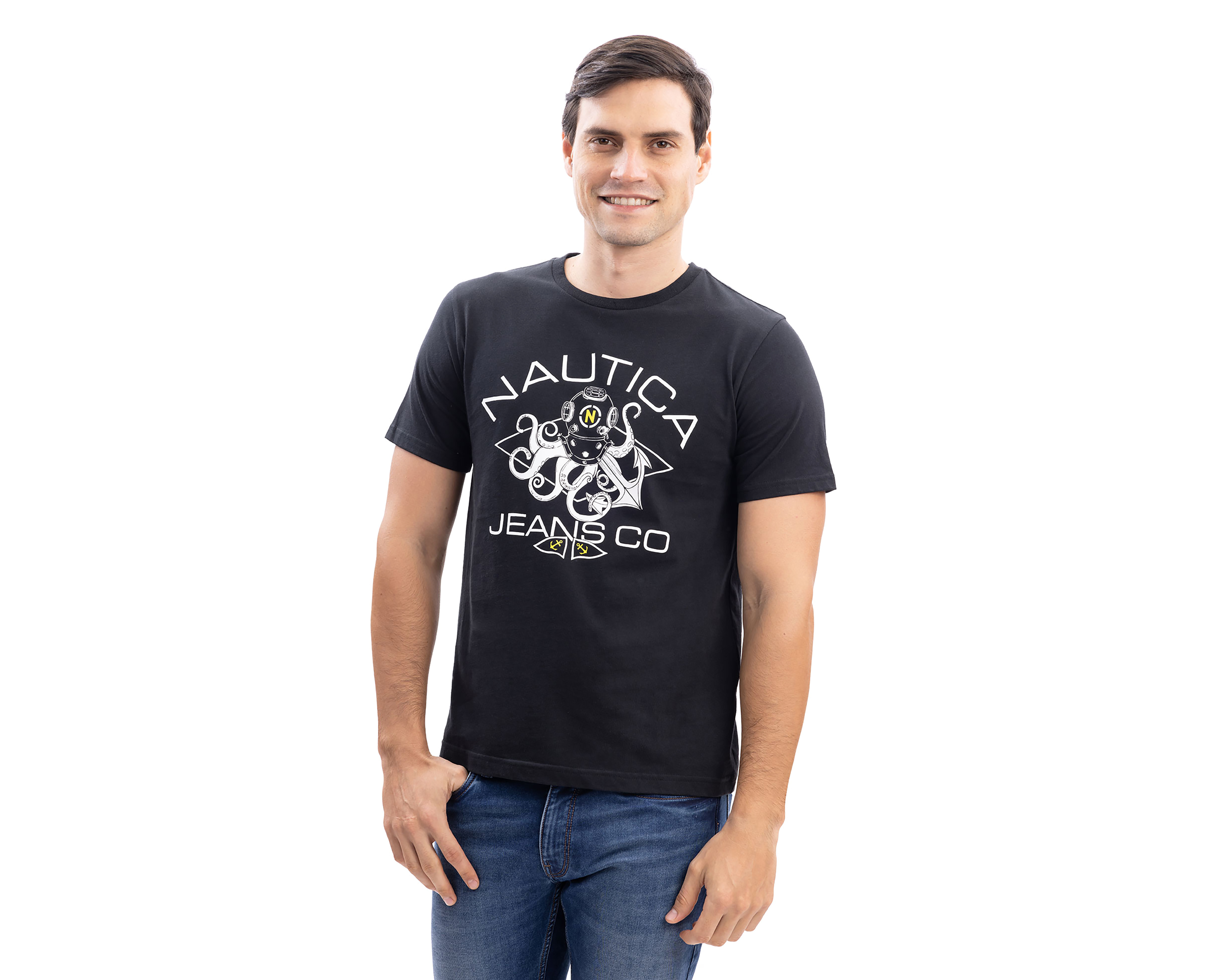 Foto 2 pulgar | Foto 1 | Playera de Cuello Redondo Negra Nautica Jeans Co para Hombre