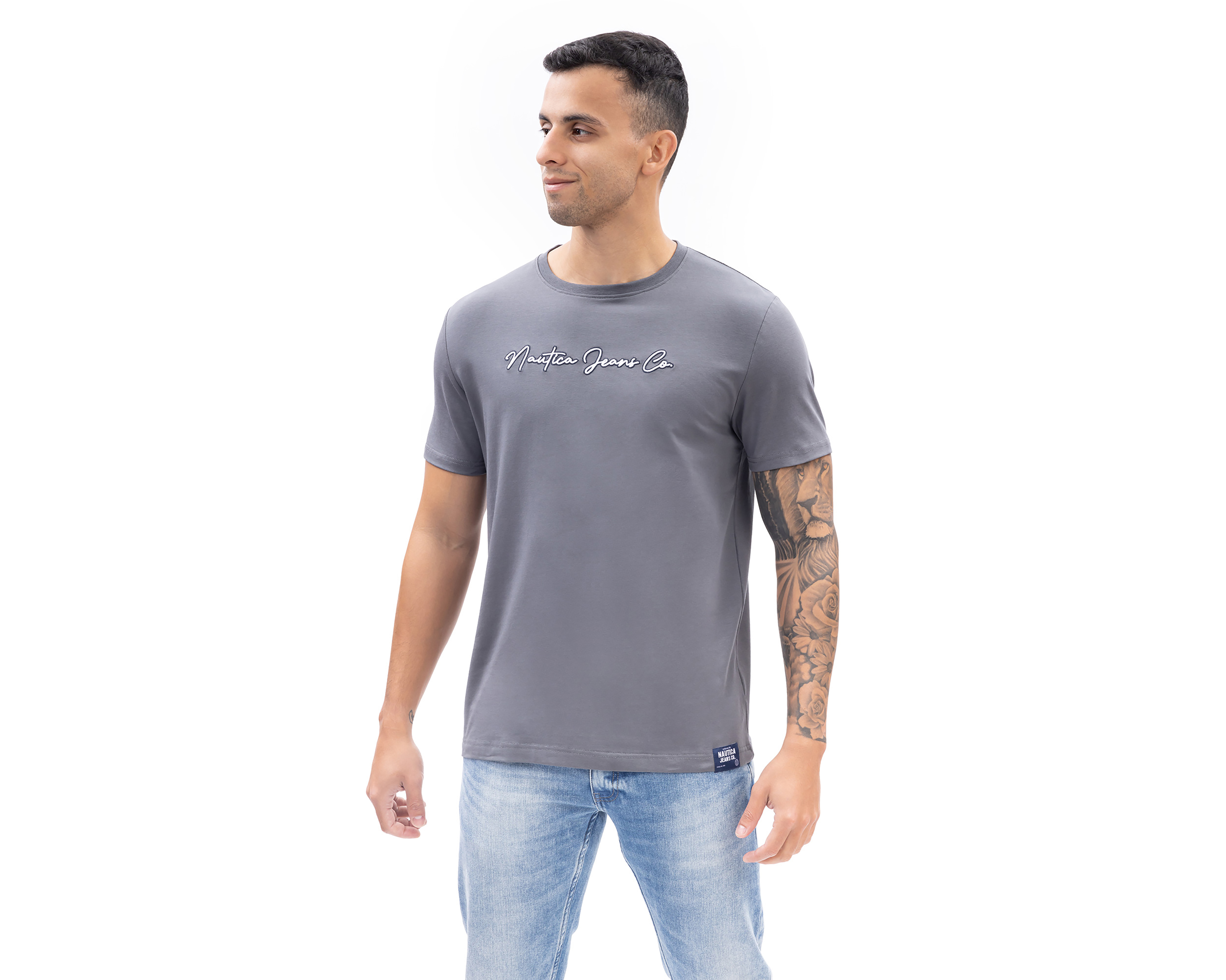 Playera de Cuello Redondo Gris Nautica Jeans Co para Hombre