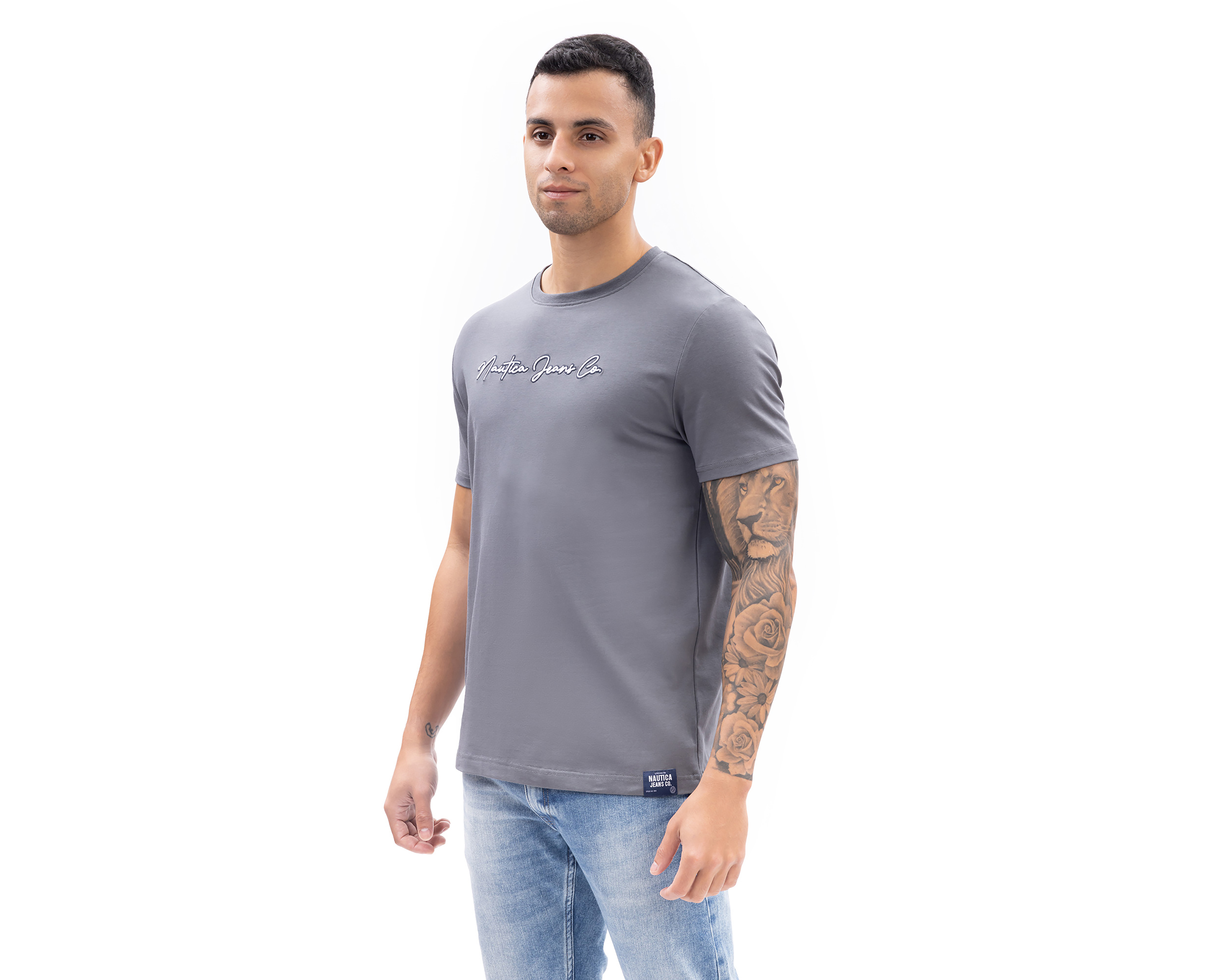 Foto 4 pulgar | Foto 3 | Playera de Cuello Redondo Gris Nautica Jeans Co para Hombre