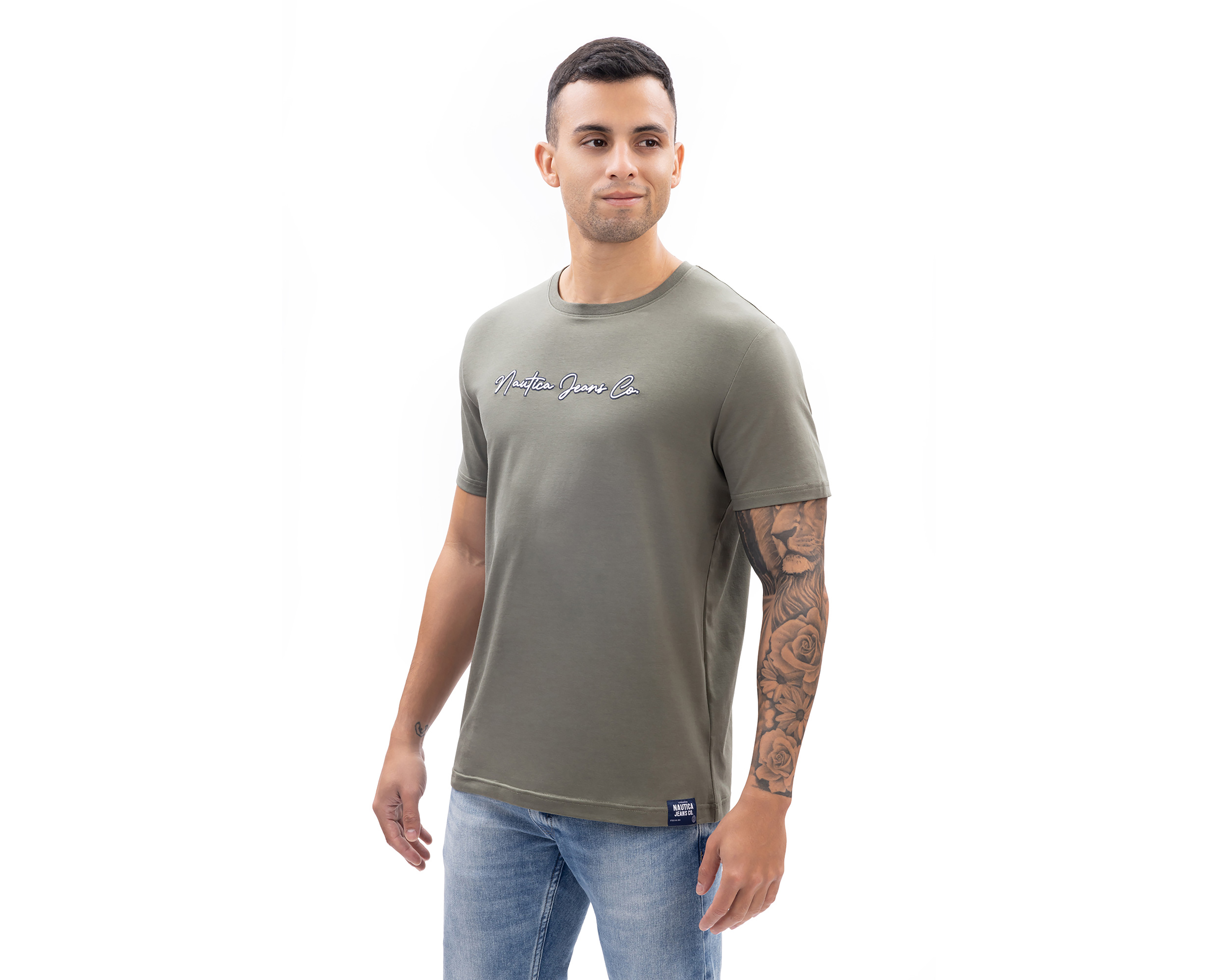 Foto 4 pulgar | Foto 3 | Playera de Cuello Redondo Verde Nautica Jeans Co para Hombre