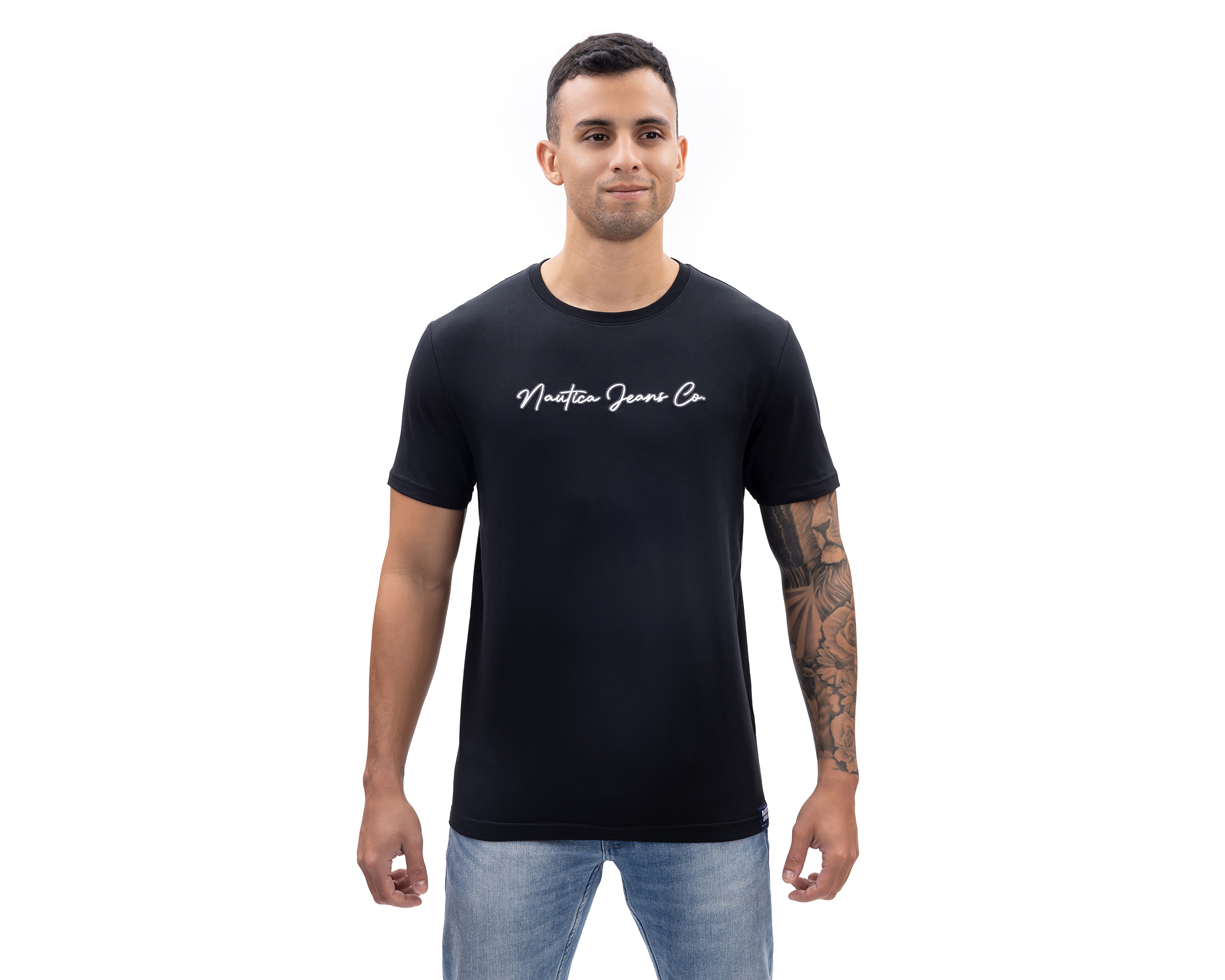 Foto 2 pulgar | Foto 1 | Playera de Cuello Redondo Negra Nautica Jeans Co para Hombre