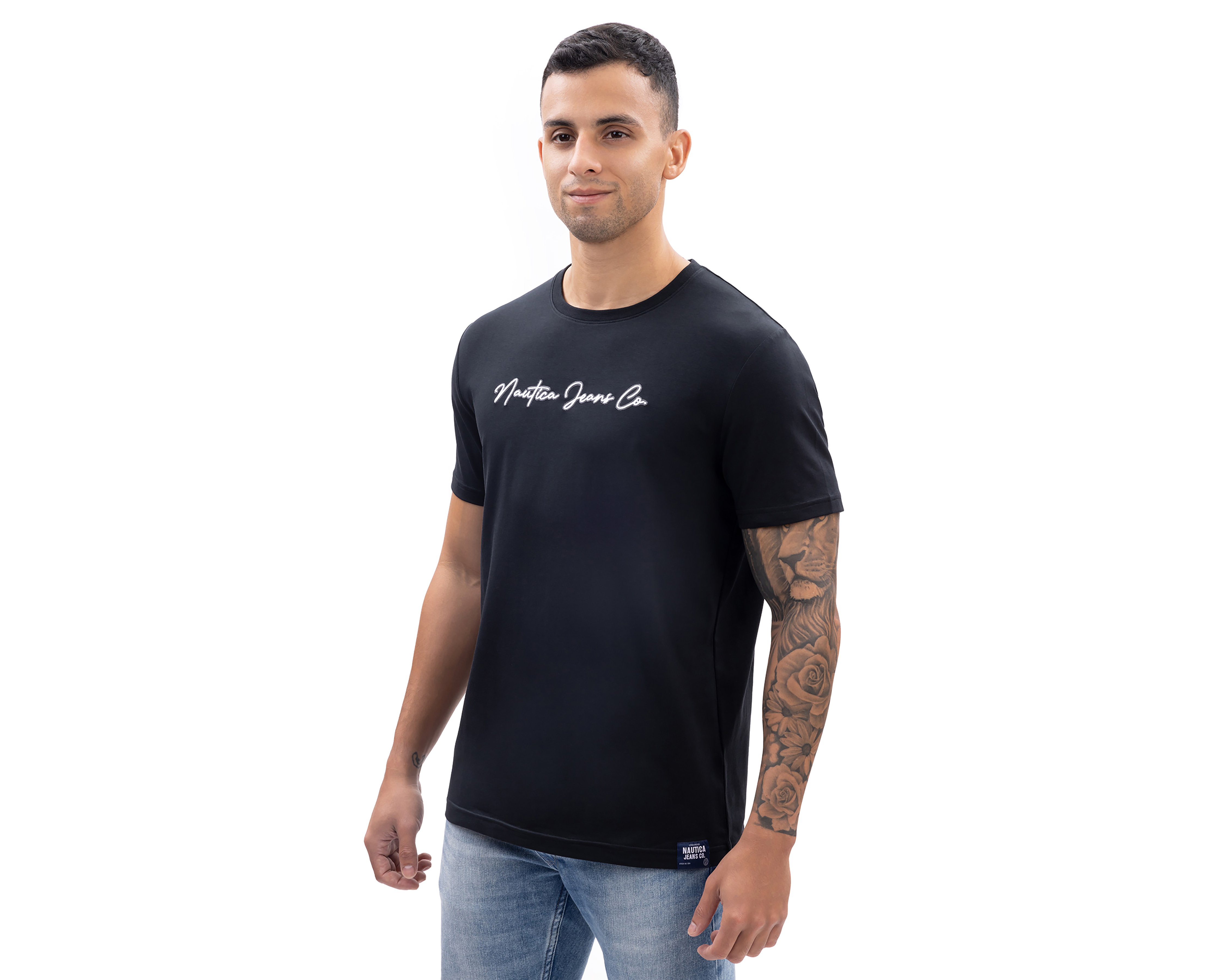 Foto 4 pulgar | Foto 3 | Playera de Cuello Redondo Negra Nautica Jeans Co para Hombre