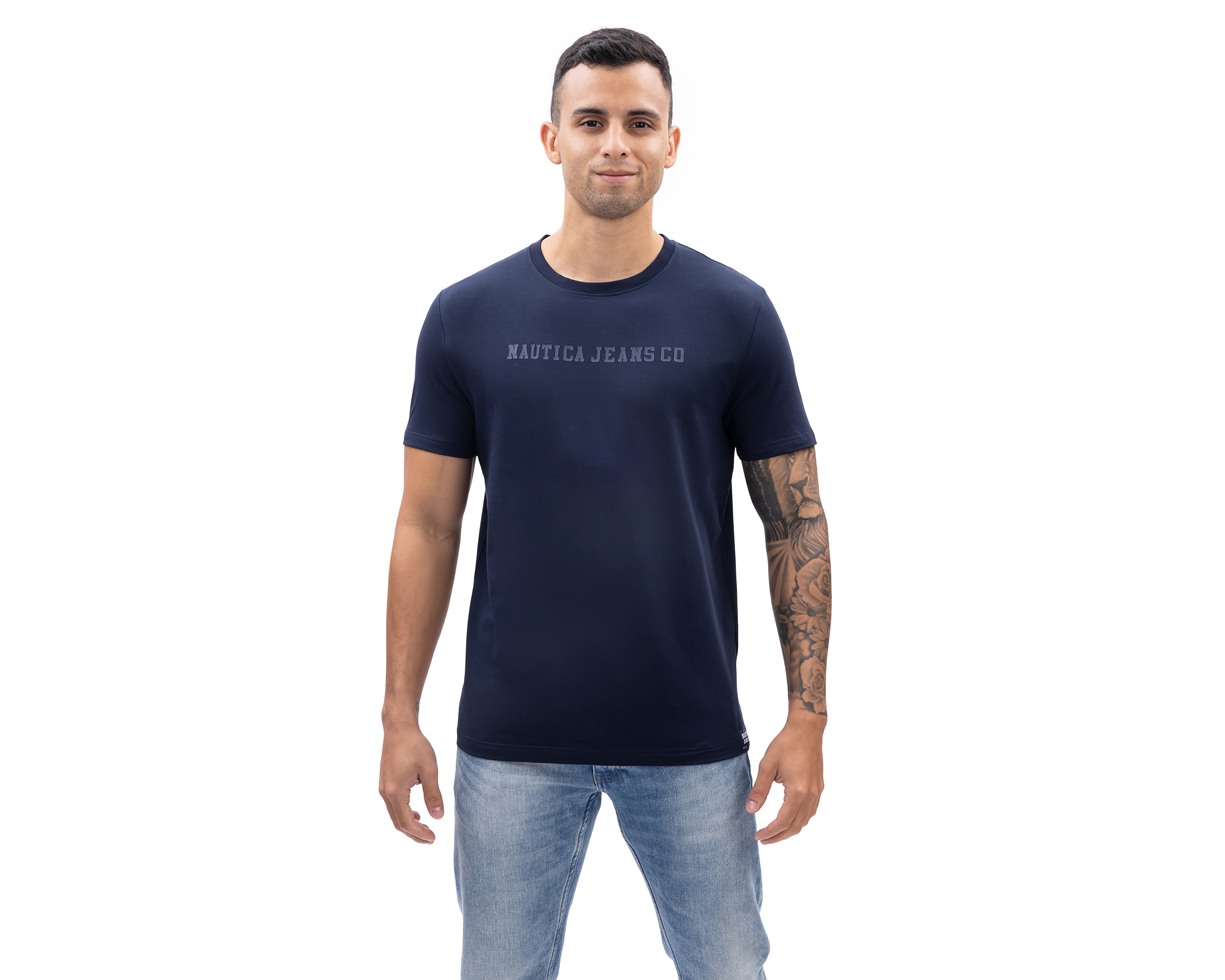 Foto 2 pulgar | Foto 1 | Playera de Cuello Redondo Azul Nautica Jeans Co para Hombre