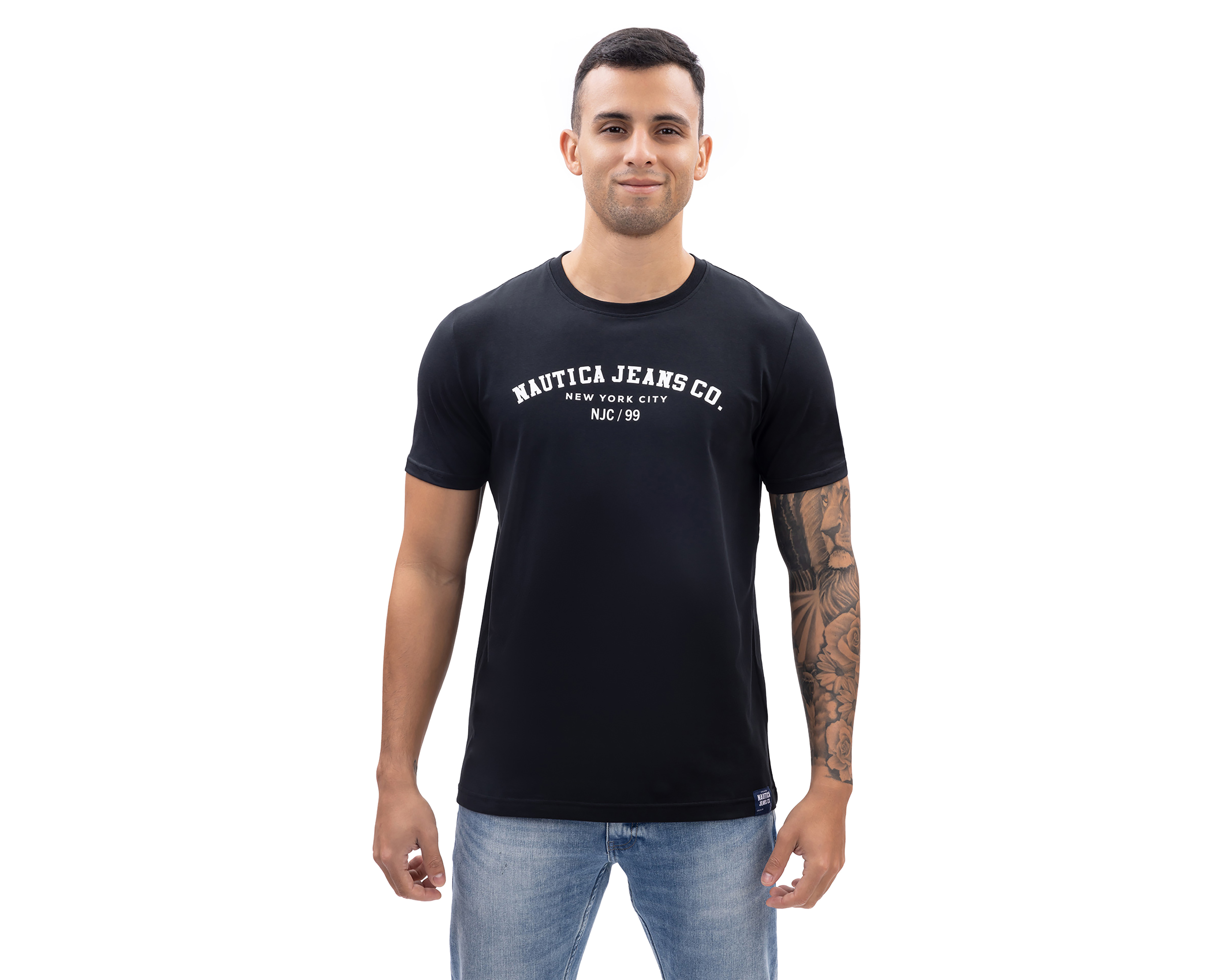 Foto 2 pulgar | Foto 1 | Playera de Cuello Redondo Negra Nautica Jeans Co para Hombre