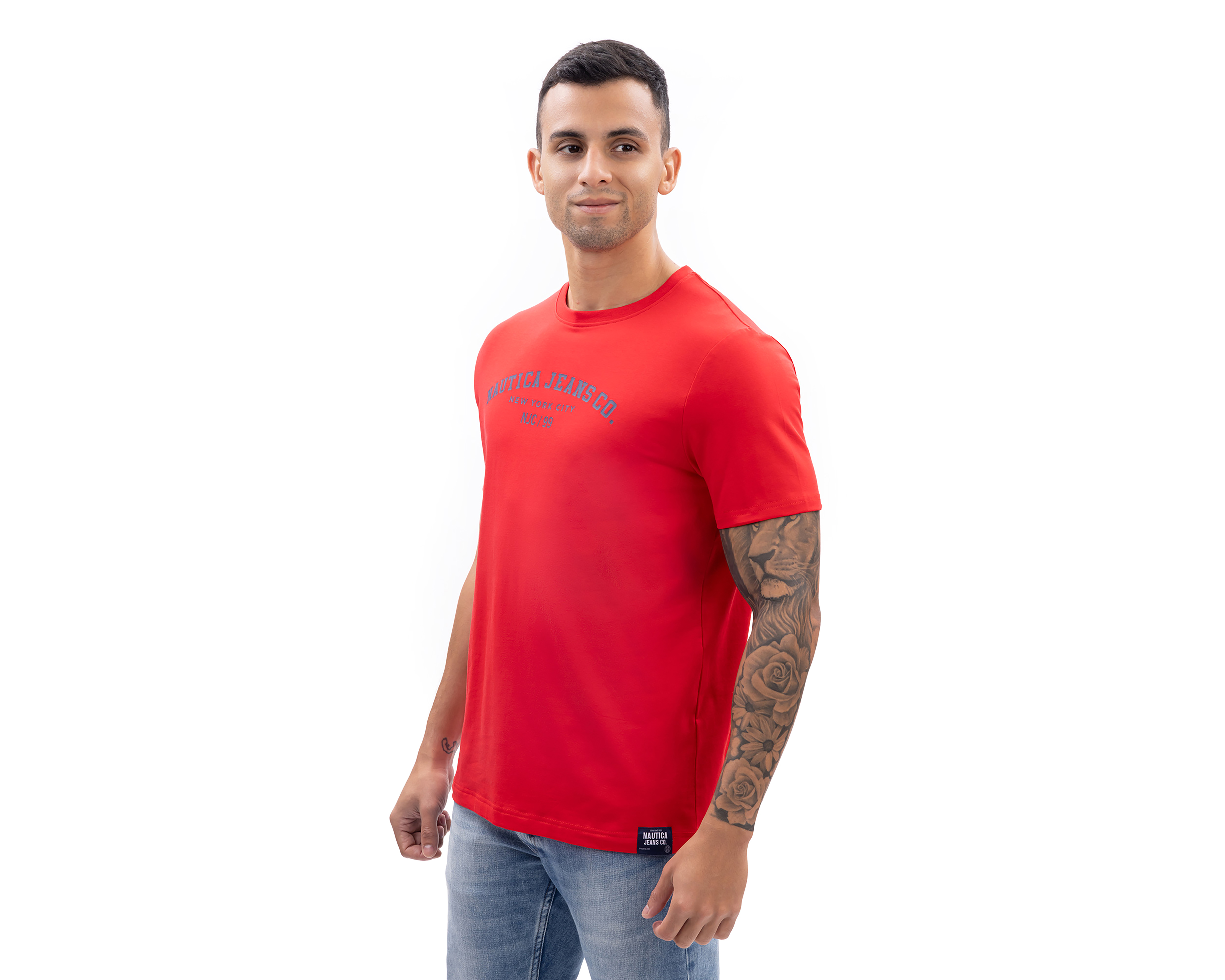 Foto 4 pulgar | Foto 3 | Playera de Cuello Redondo Roja Nautica Jeans Co para Hombre