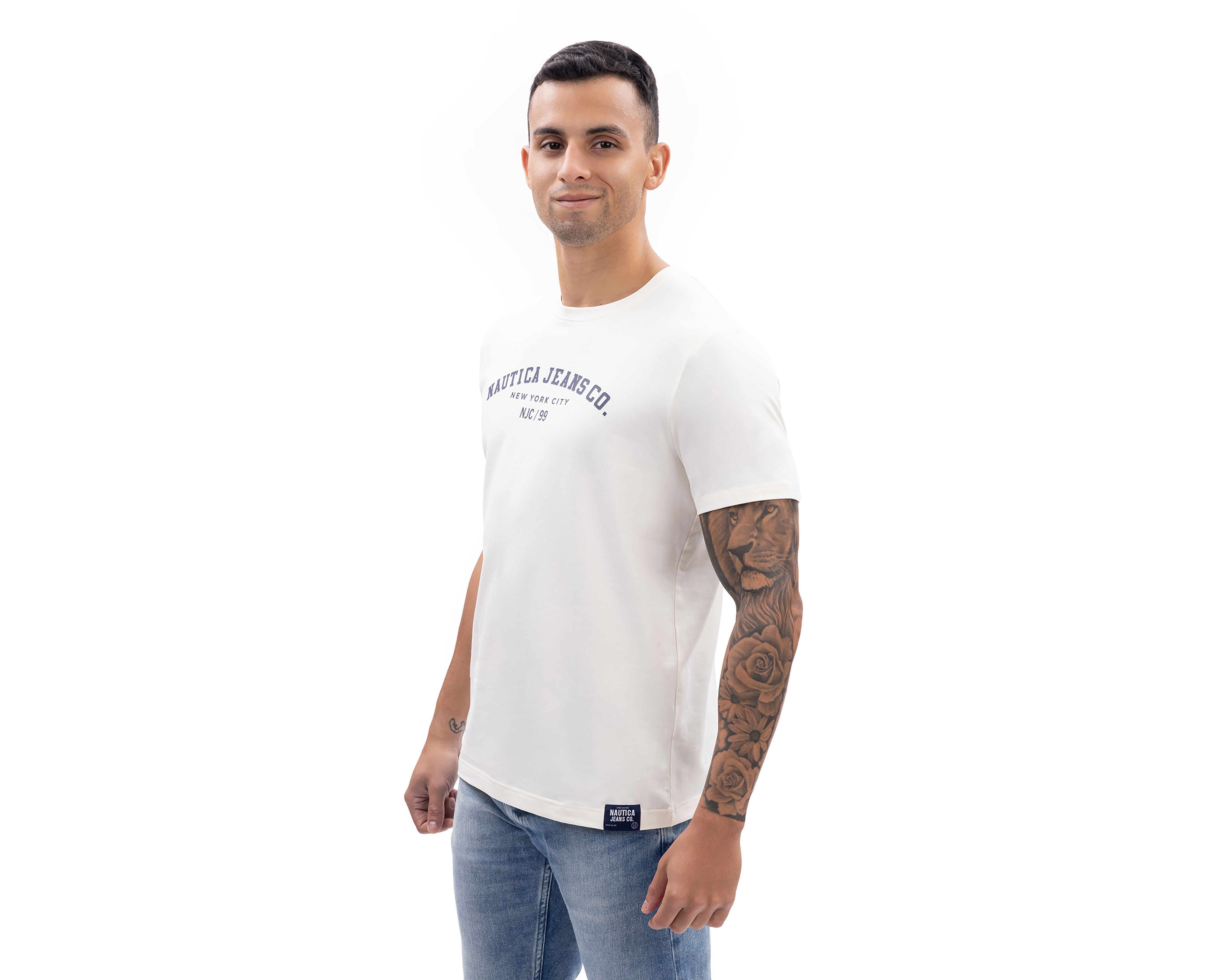Foto 4 pulgar | Foto 3 | Playera de Cuello Redondo Blanca Nautica Jeans Co para Hombre