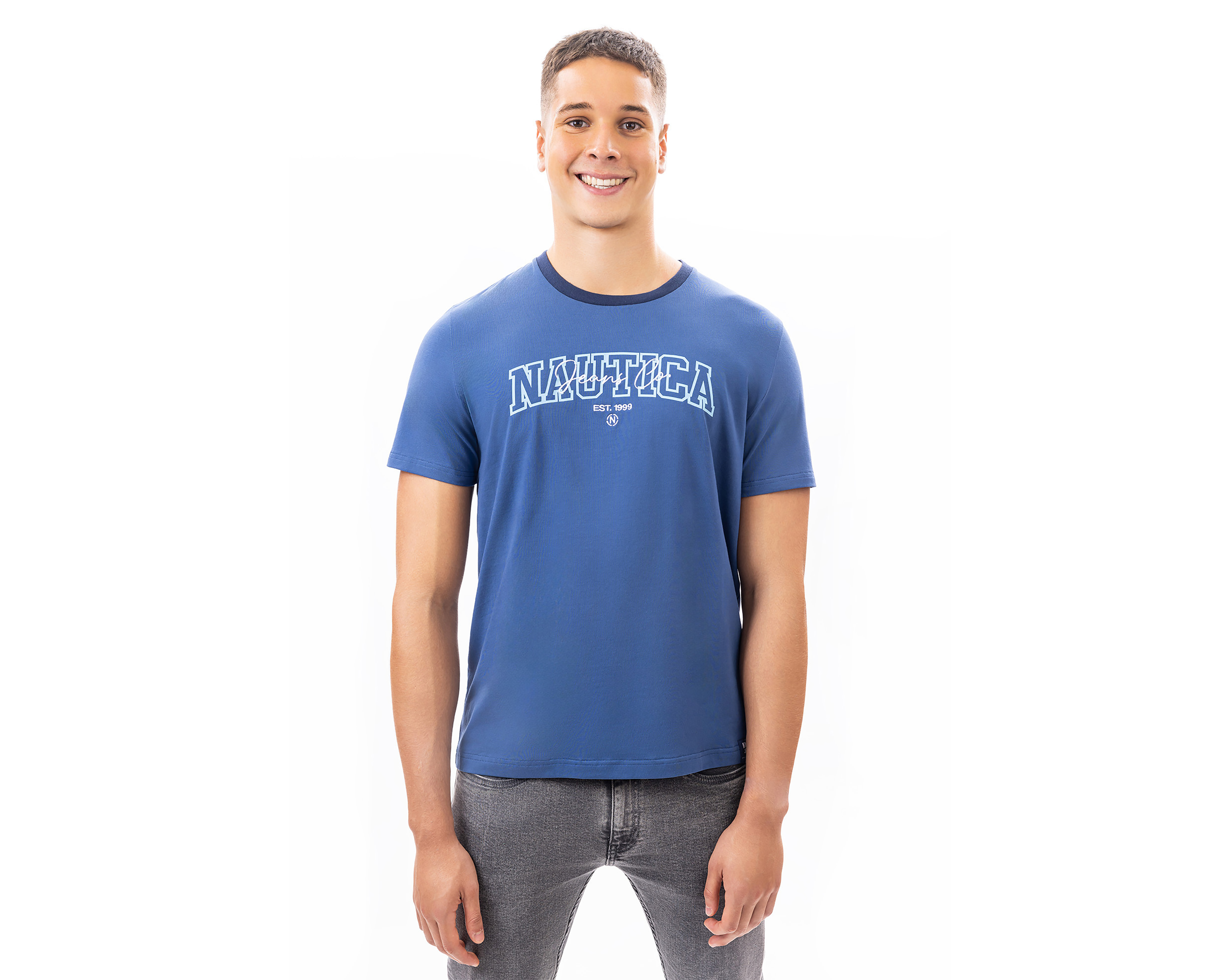 Foto 2 pulgar | Foto 1 | Playera de Cuello Redondo Azul Nautica Jeans Co para Hombre