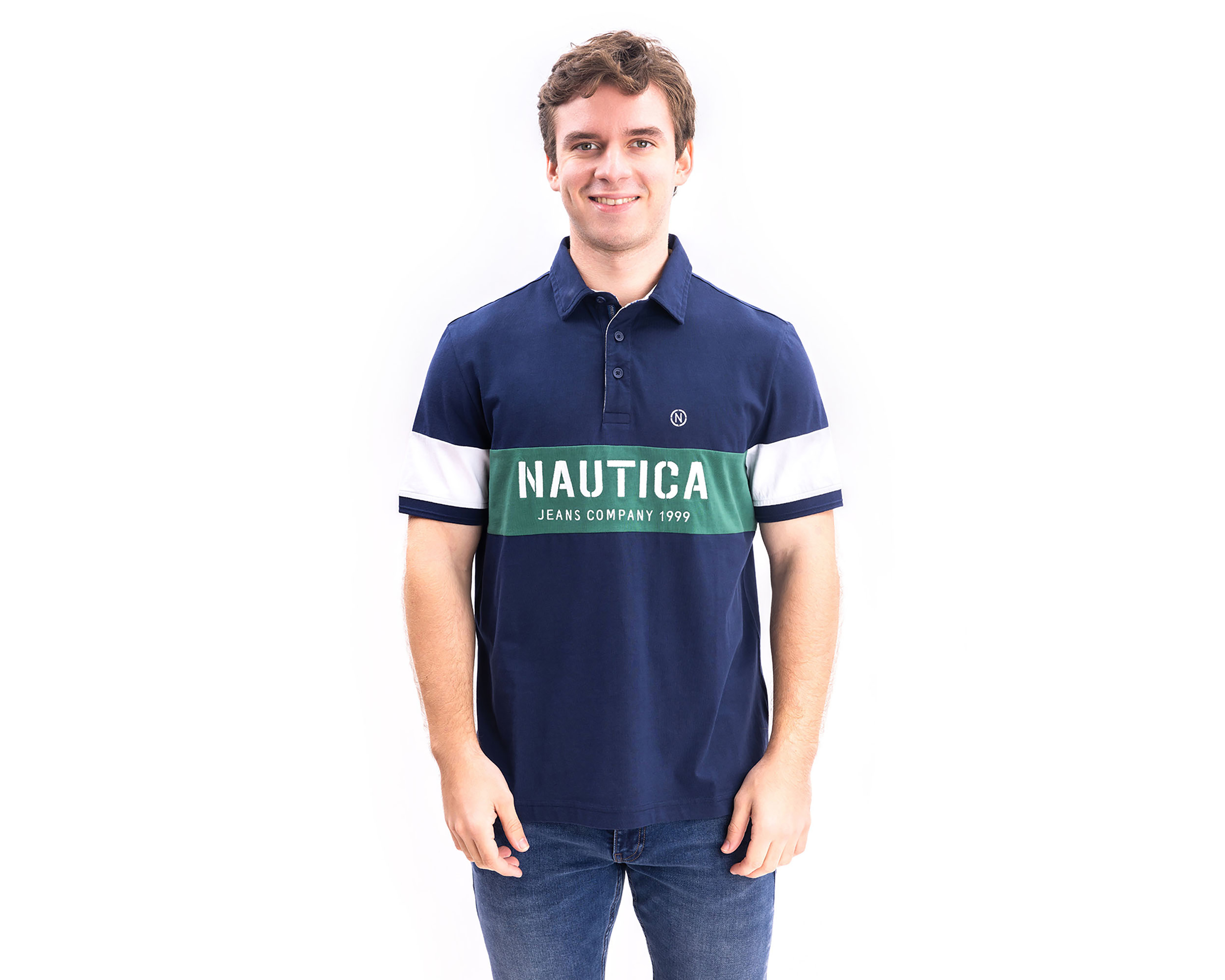 Foto 2 pulgar | Foto 1 | Playera Polo Nautica Jeans Co Manga Corta Azul Marino para Hombre