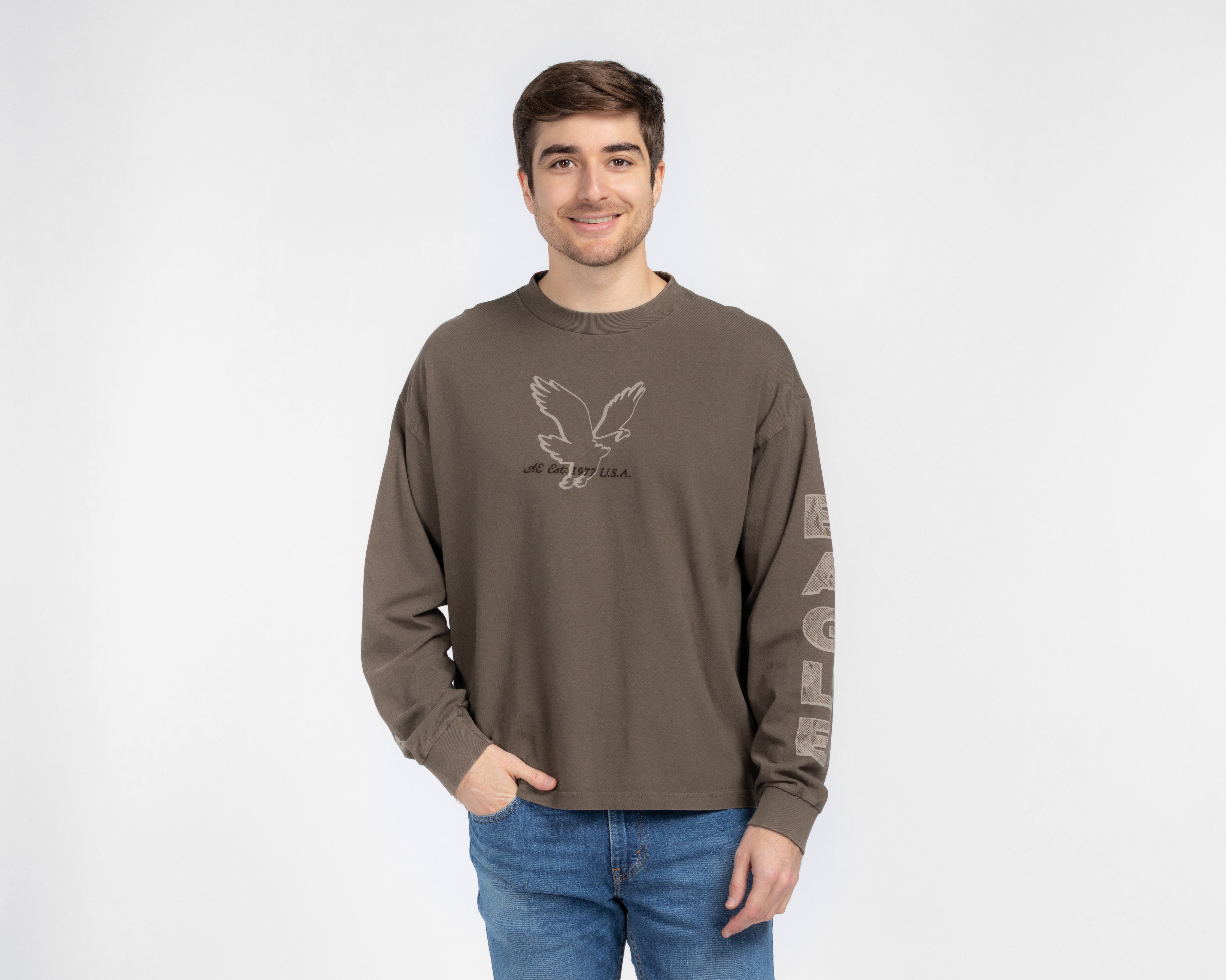 Foto 1 | Foto 1 | Playera Manga Larga Café American Eagle para Hombre