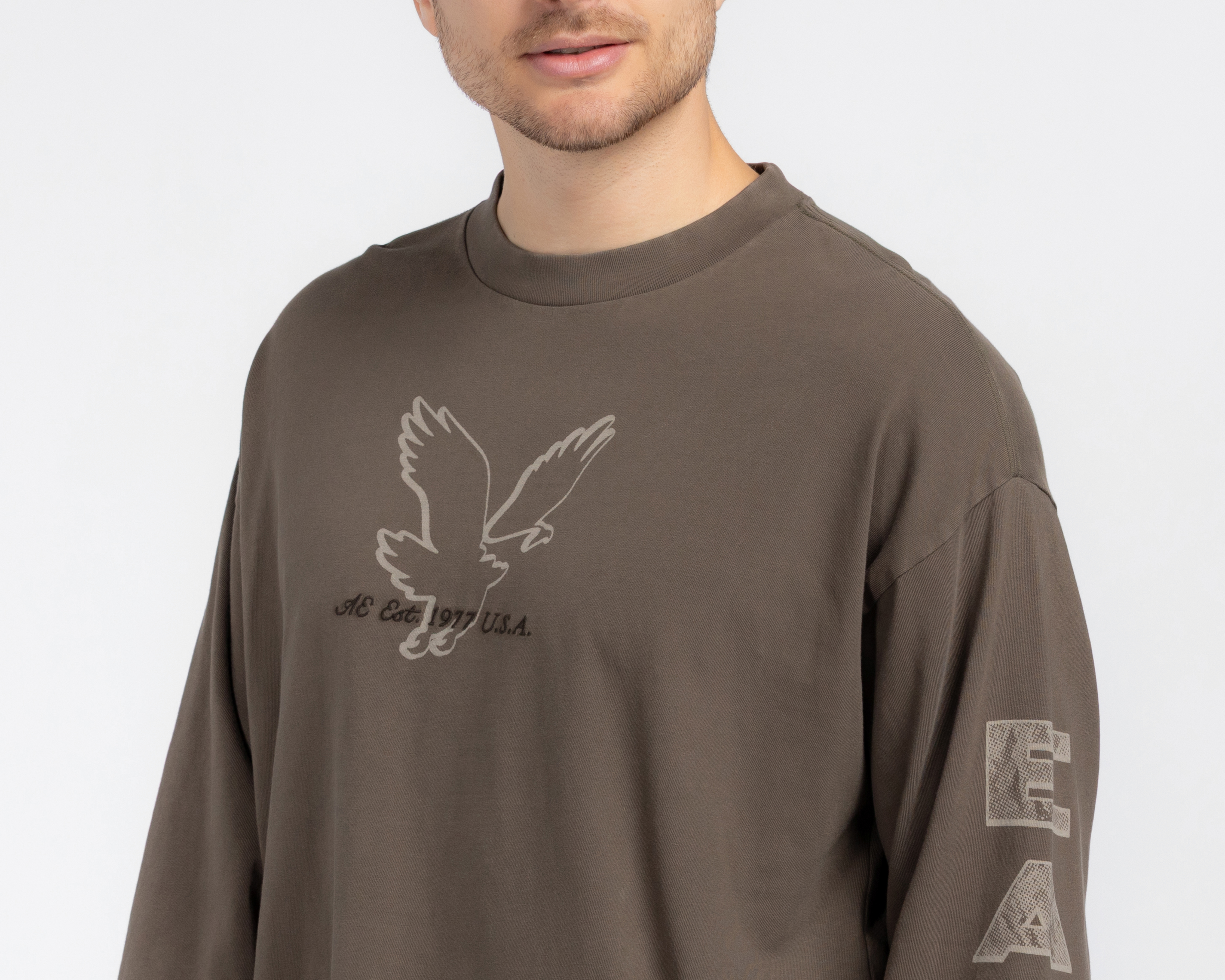 Foto 4 pulgar | Foto 3 | Playera Manga Larga Café American Eagle para Hombre