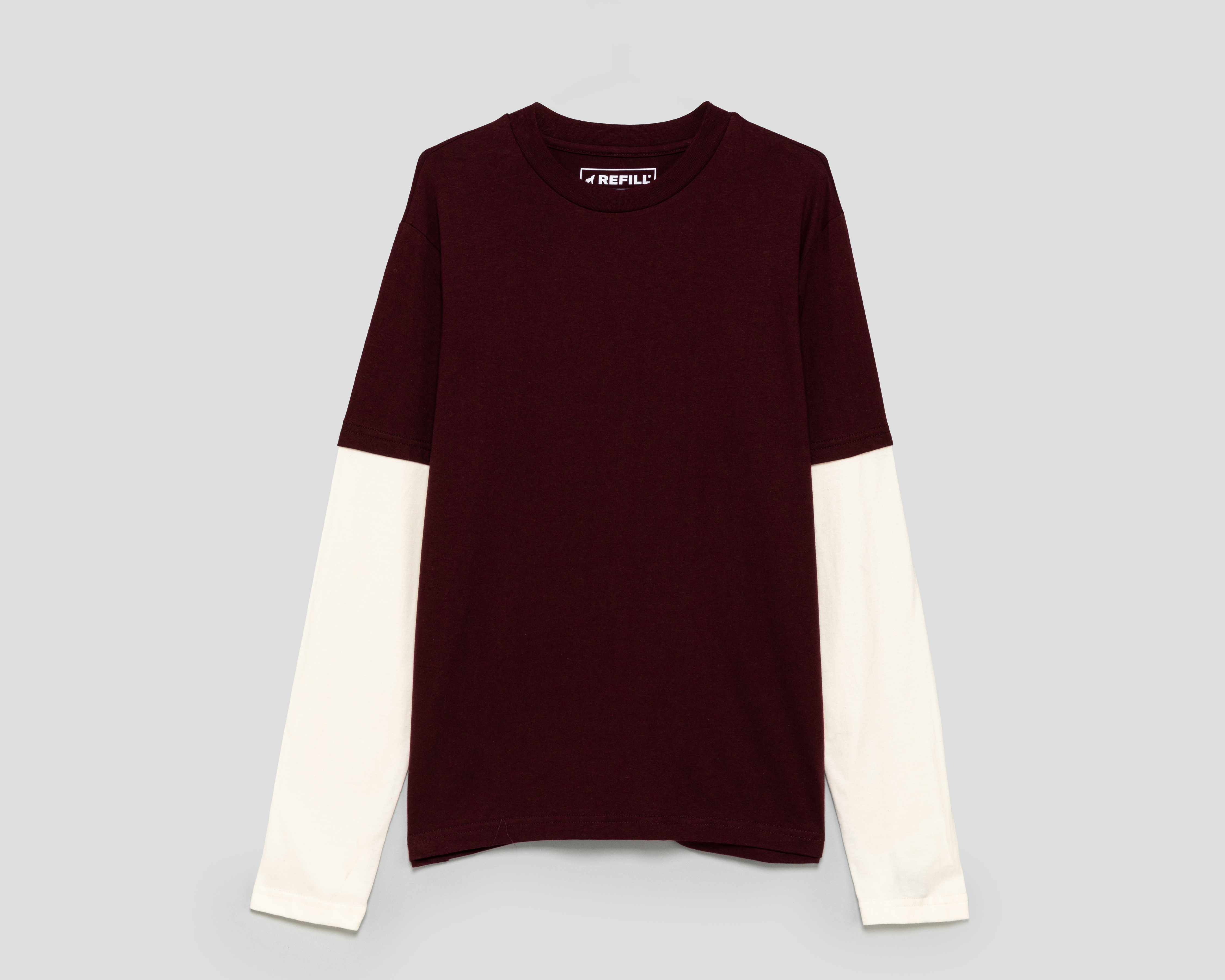 Playera Manga Larga Cuello Redondo Vino Refill para Hombre