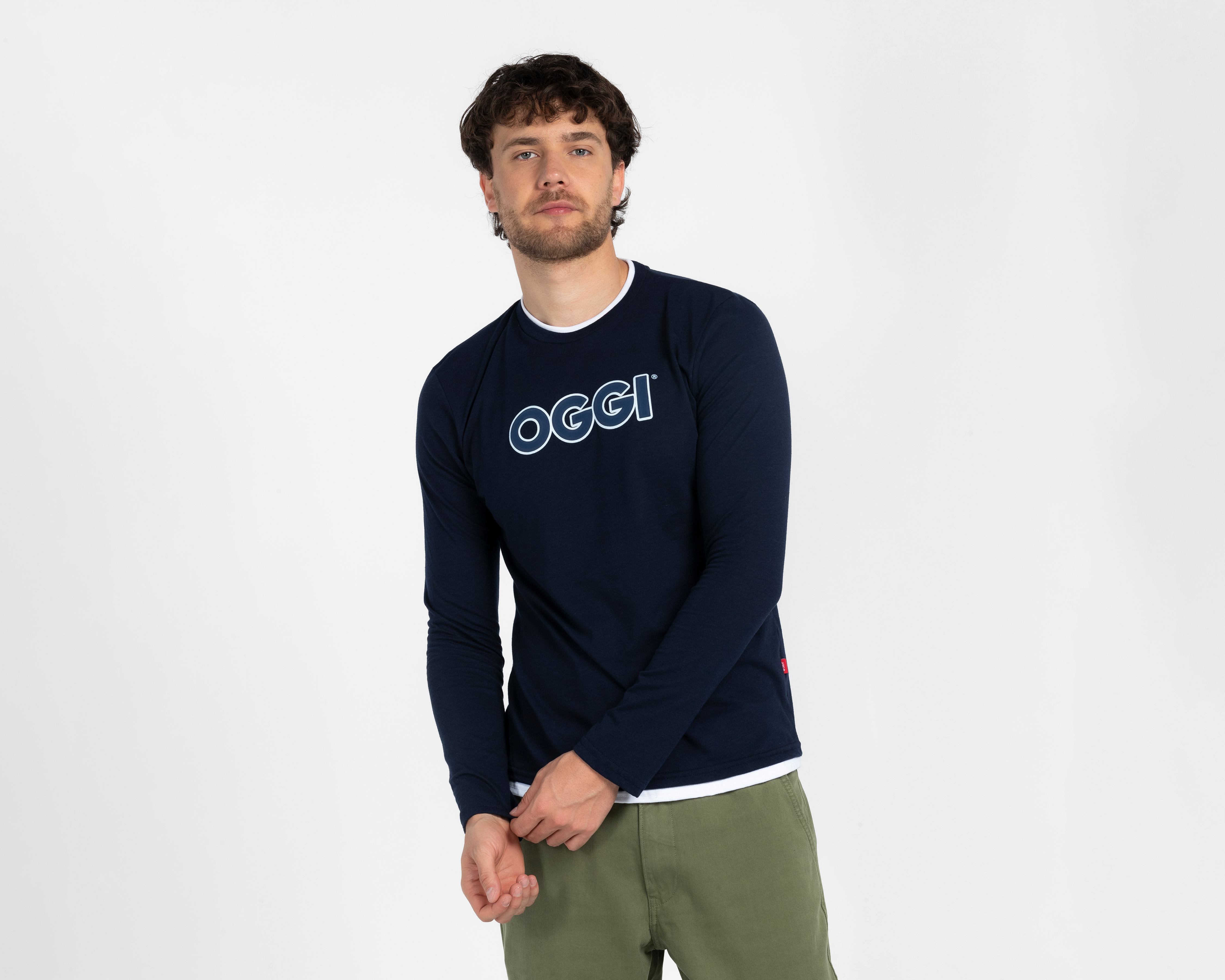 Playera Manga Larga de Cuello Redondo Azul Oggi para Hombre