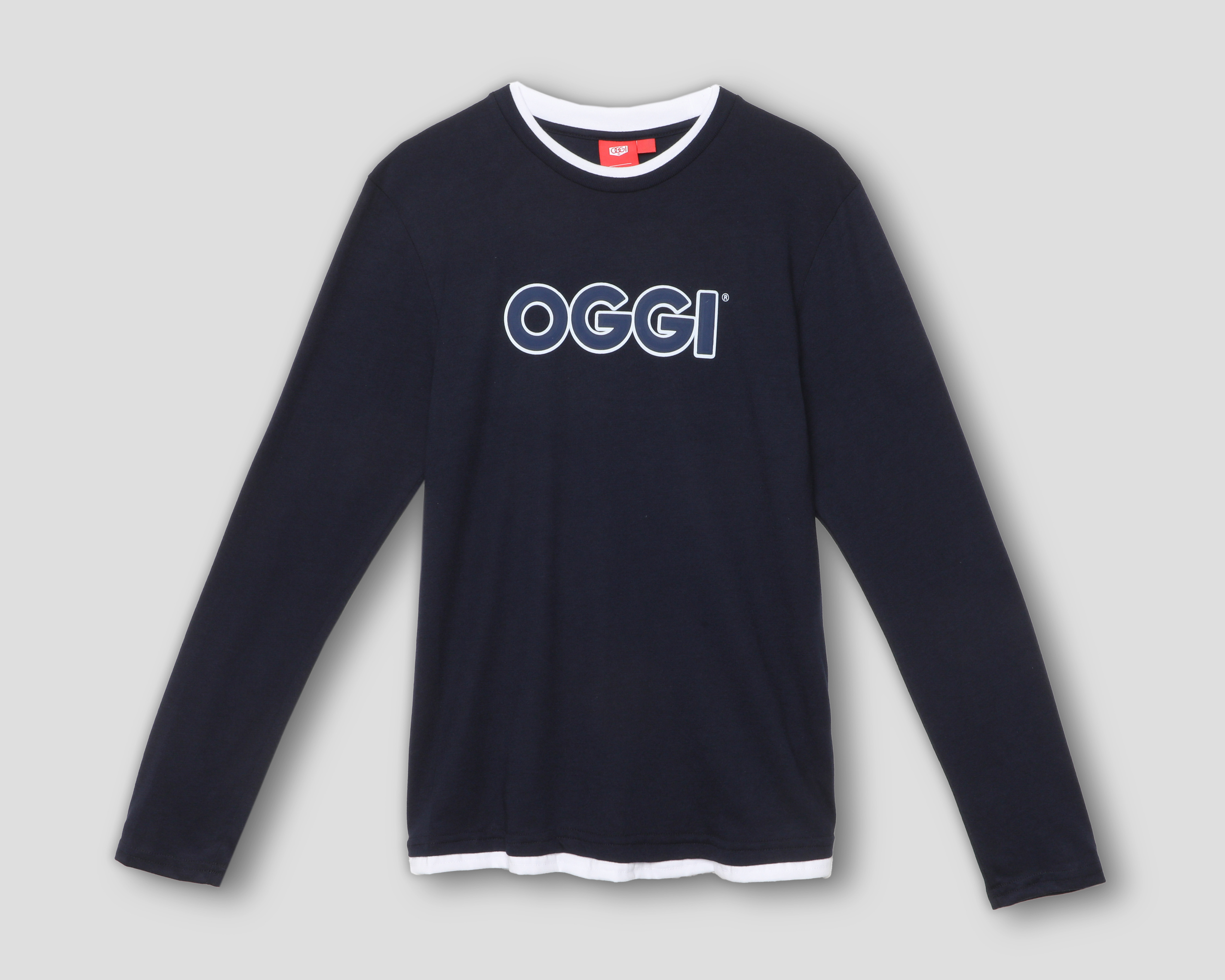 Playera Manga Larga de Cuello Redondo Azul Oggi para Hombre