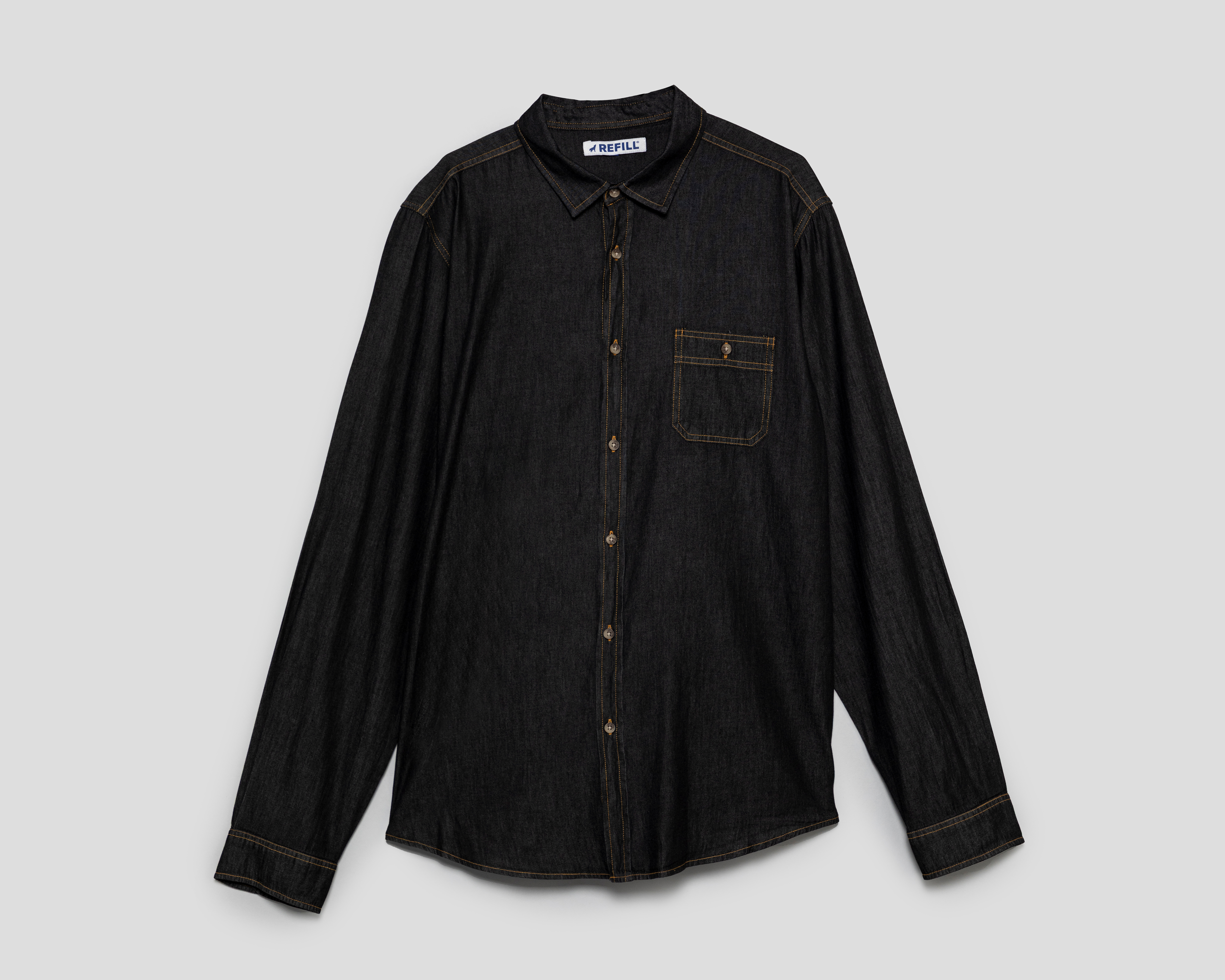 Camisa Casual de Algodón Refill Regular Negra para Hombre