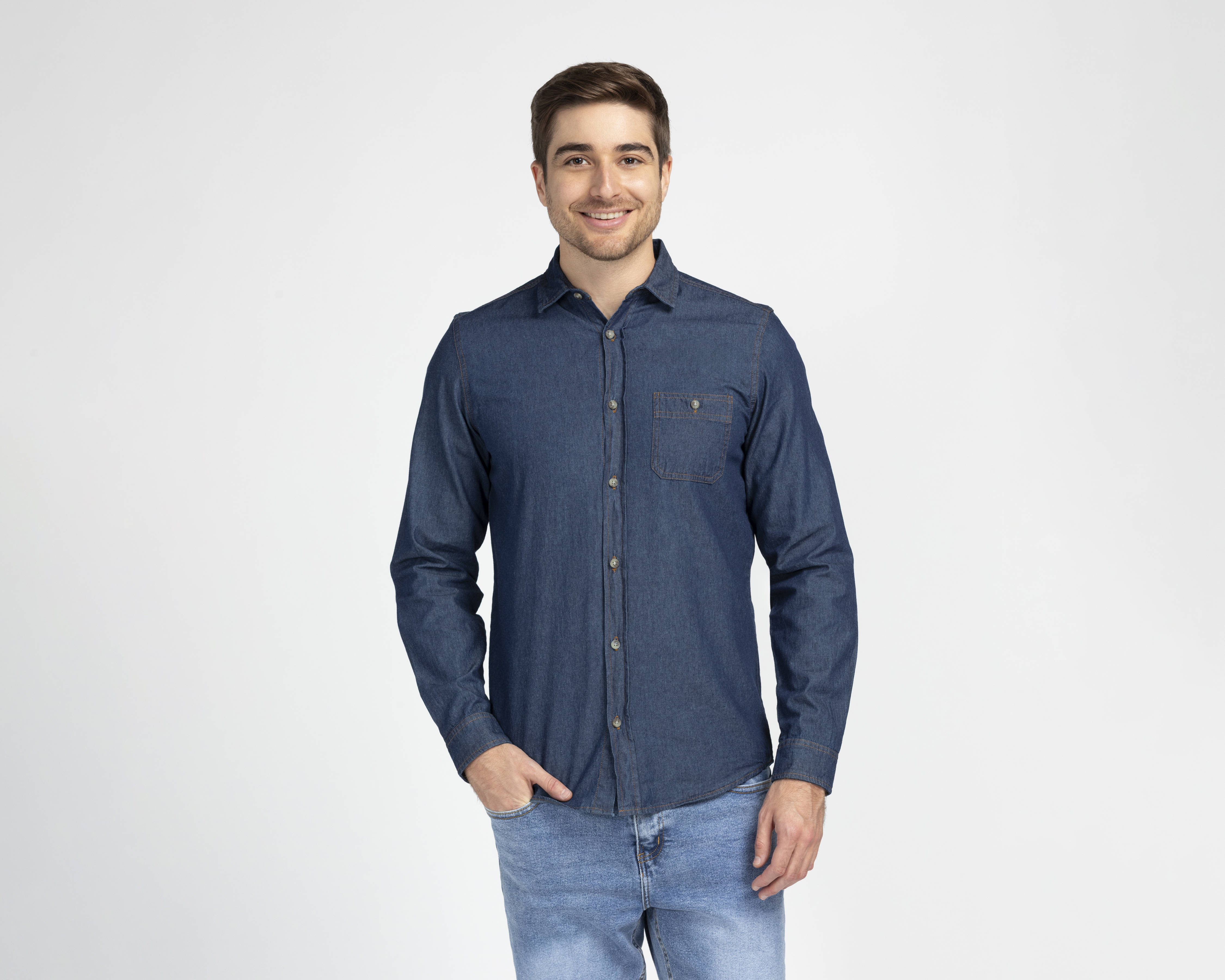 Camisa Casual de Algodón Refill Regular Azul para Hombre