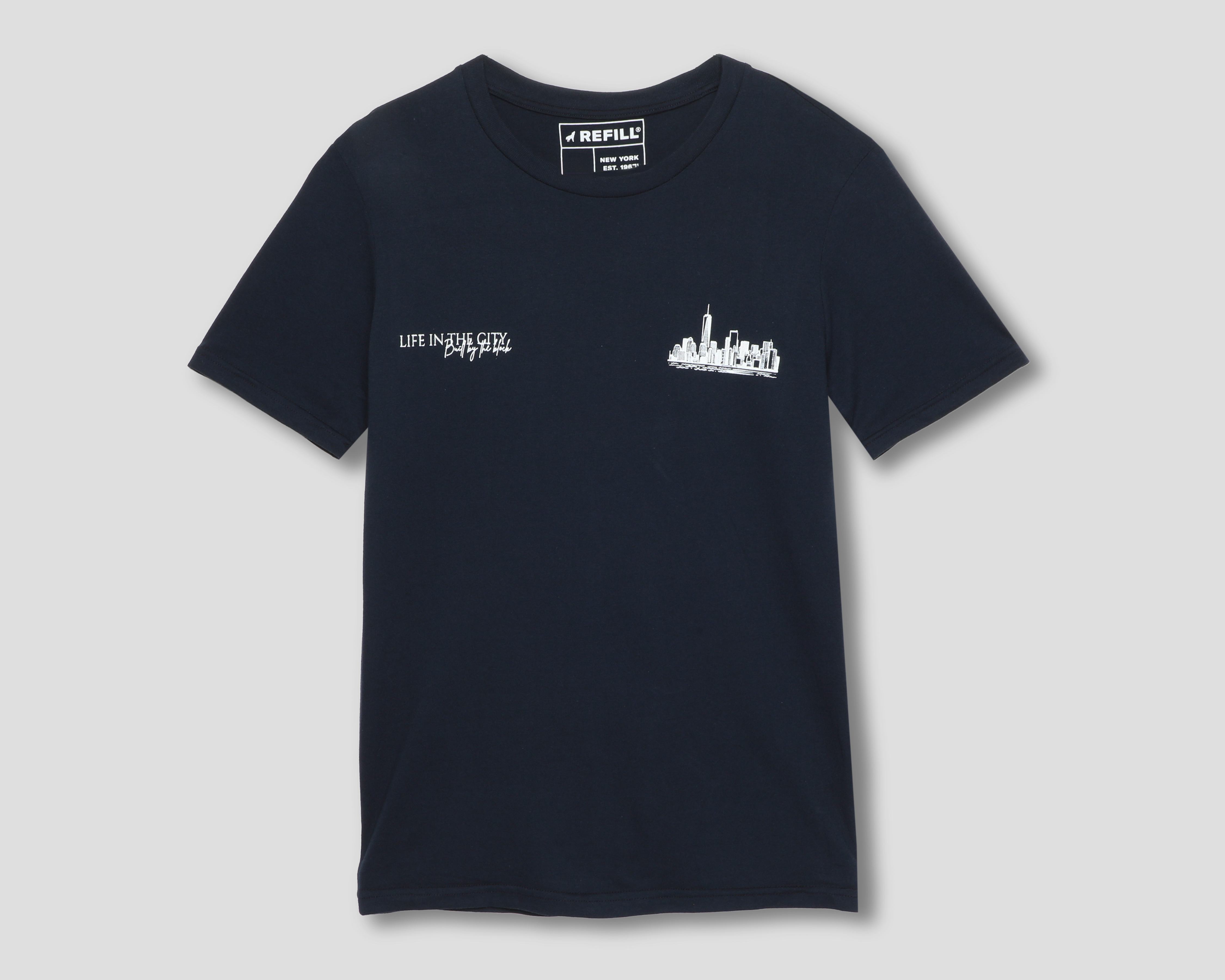 Playera de Cuello Redondo Azul Refill para Hombre