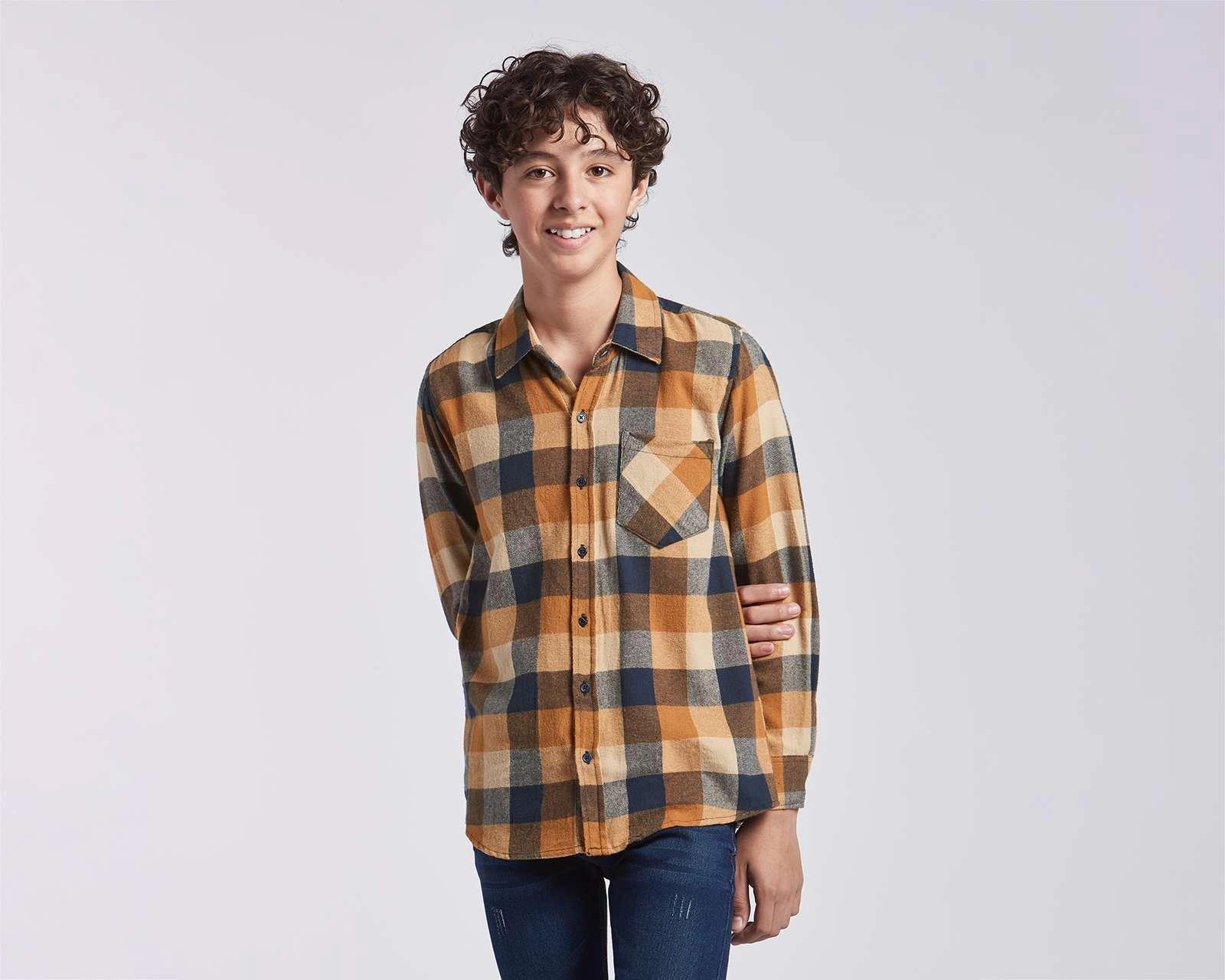 Camisa Refill Manga Larga de Cuadros Juvenil