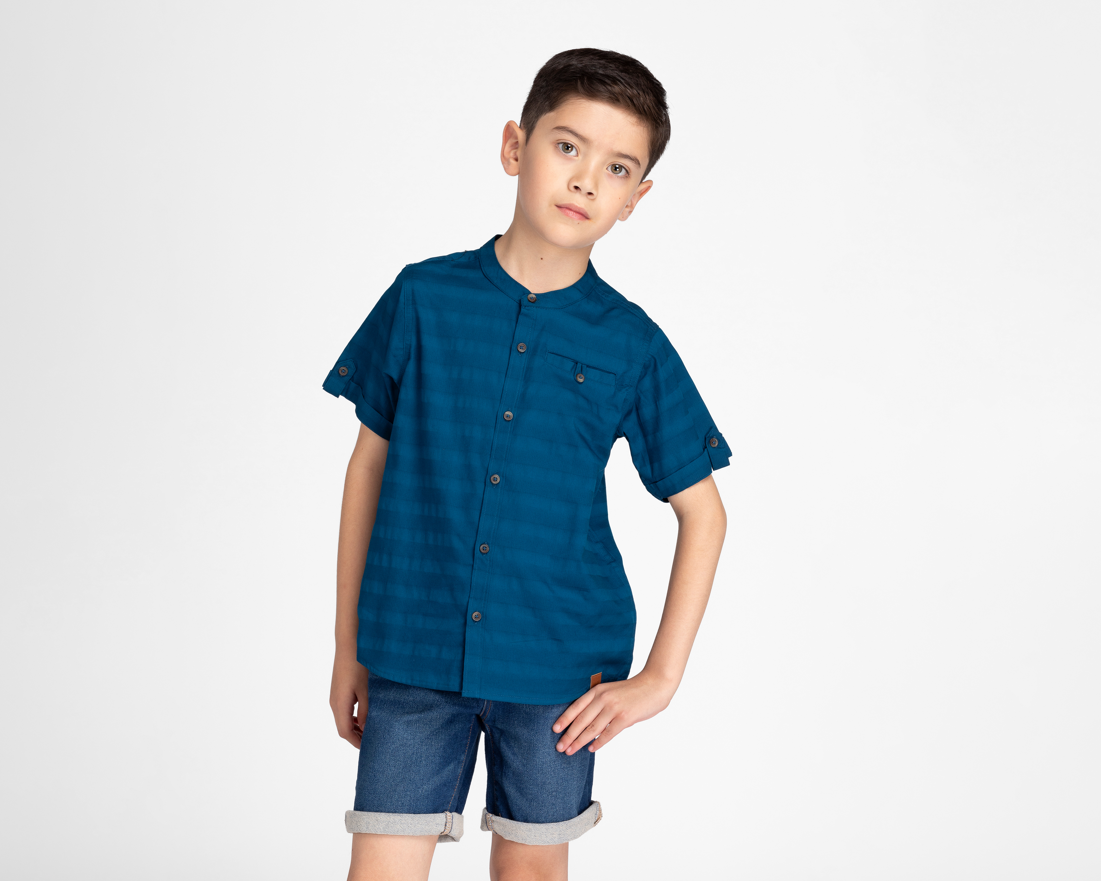 Foto 2 pulgar | Foto 1 | Camisa Refill Manga Corta de Rayas para Niño